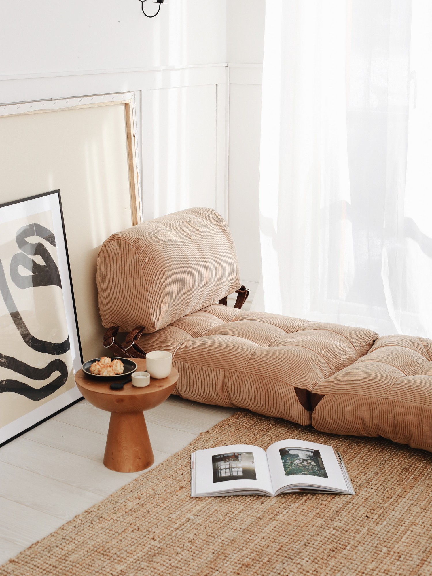 Fold Kadife Schlafsofa 1-Sitzer Camel