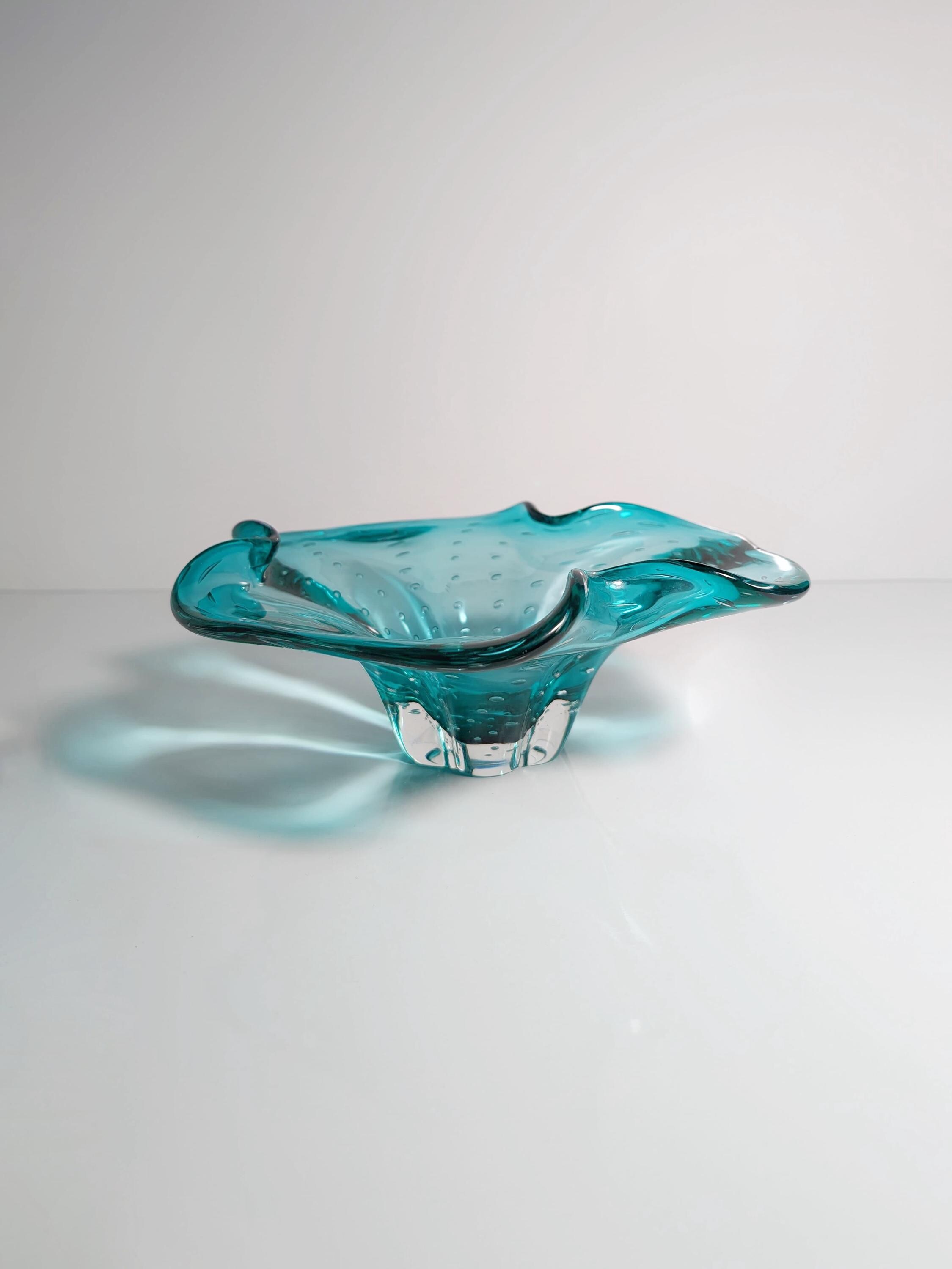 Vintage fruit bowl Murano glass turquoise 1970s
