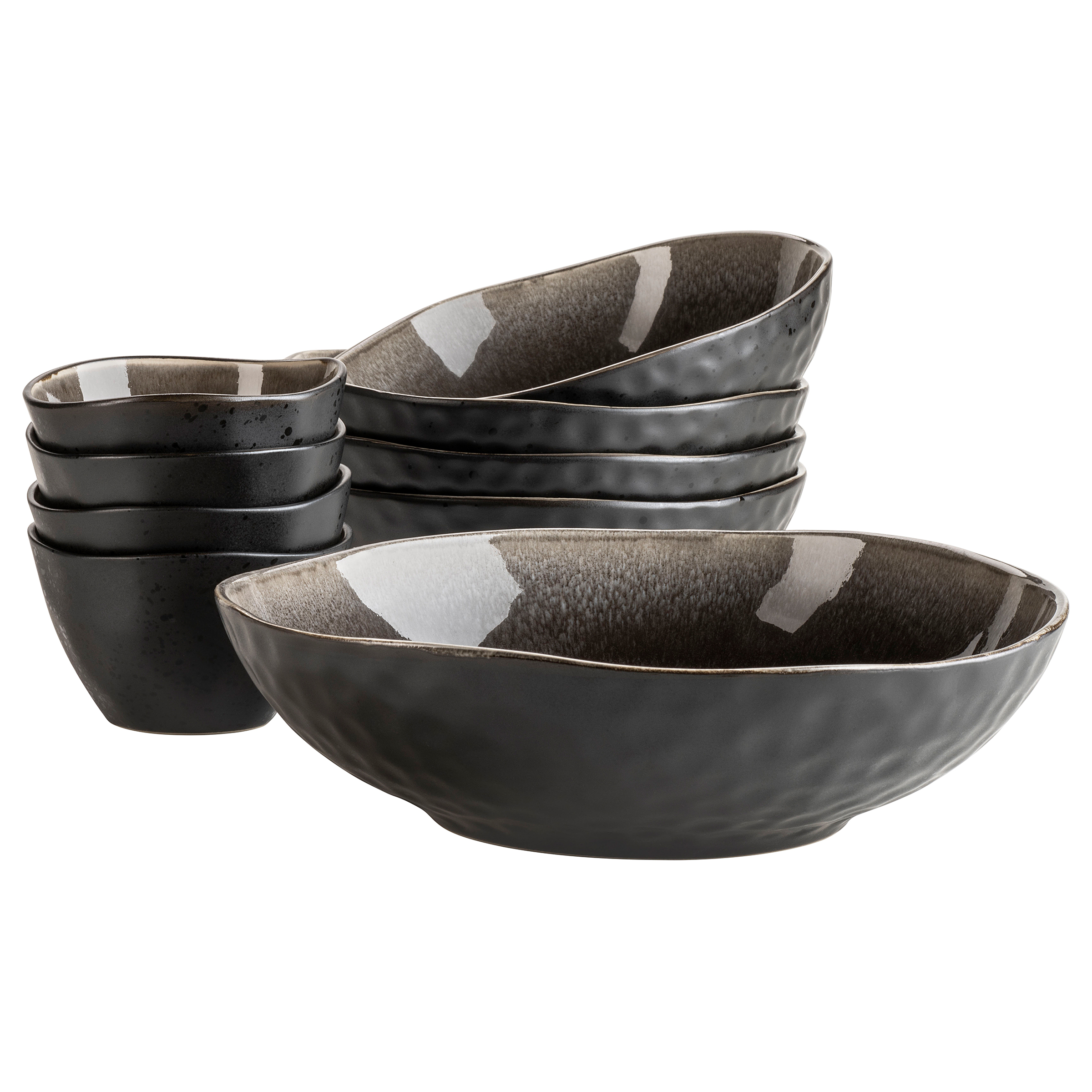 Salad Bowls Niara Organic Set of 9 Ceramic Black Brown