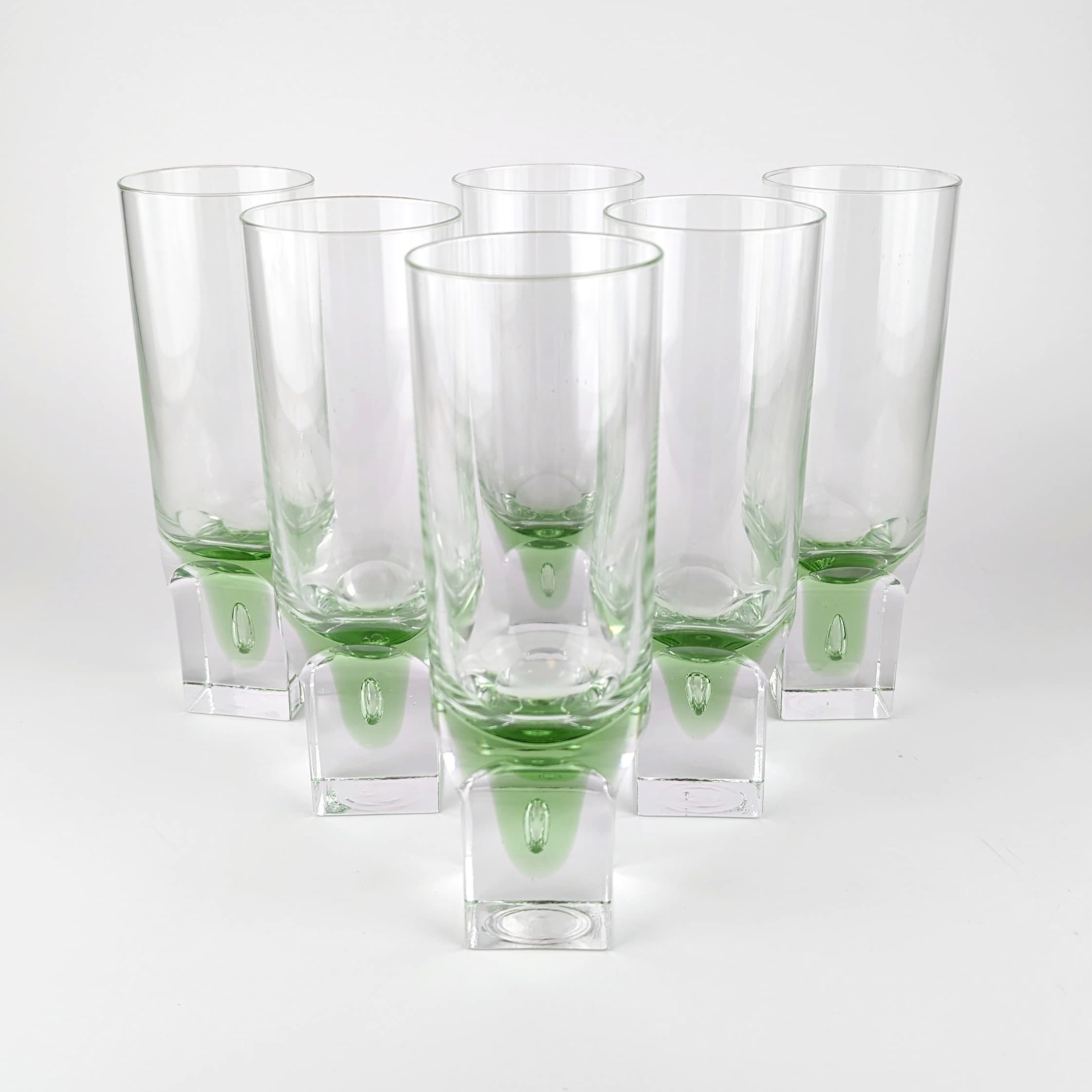 6x Vintage Space Age Trinkglas Kristall Grün 1960er Jahre