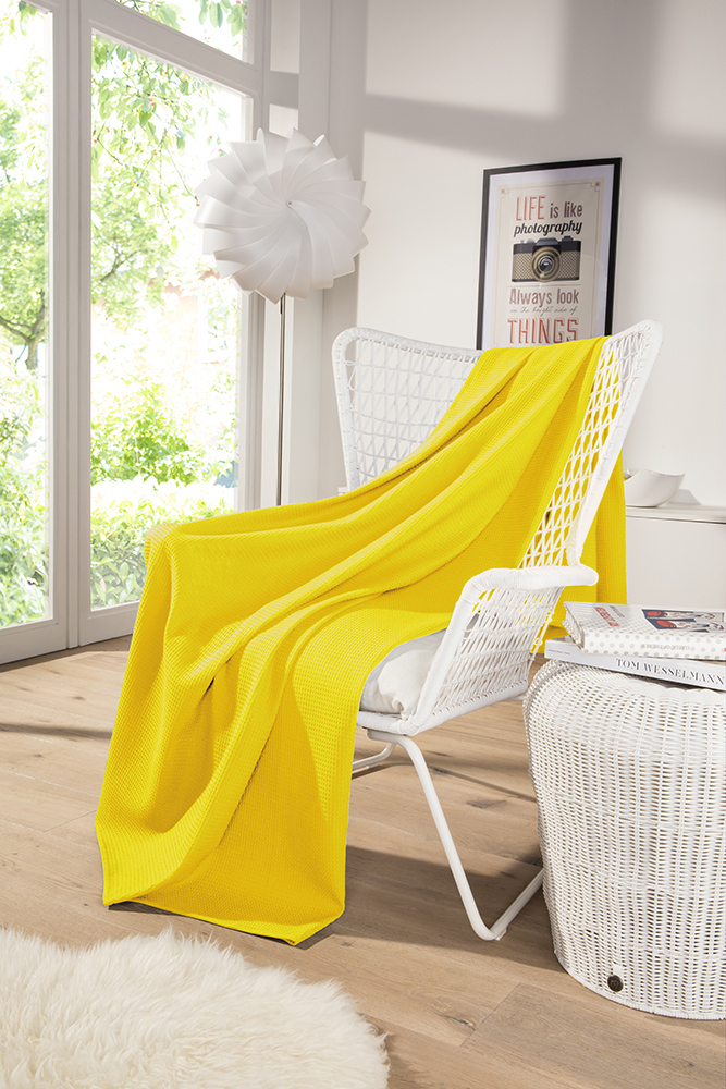 Leichte Decke aus Waffelpiqué 100% Baumwolle Gelb Single