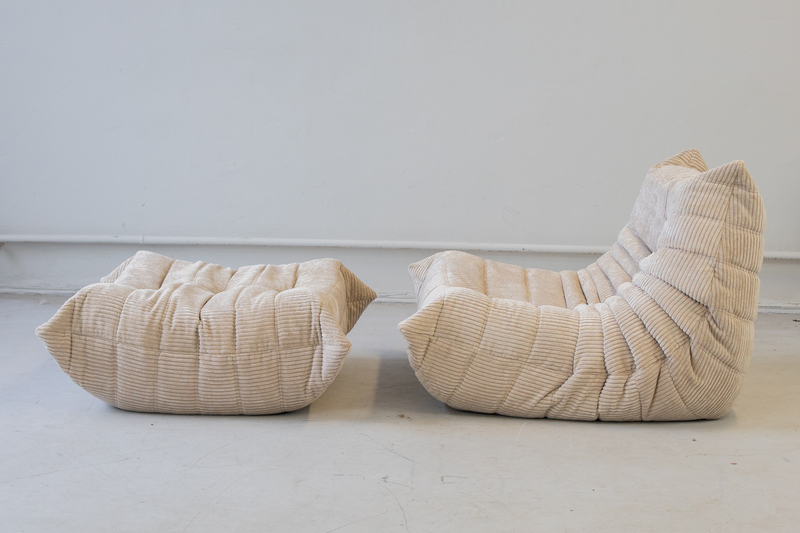 Togo Armchair and Ottoman Set Cord Beige