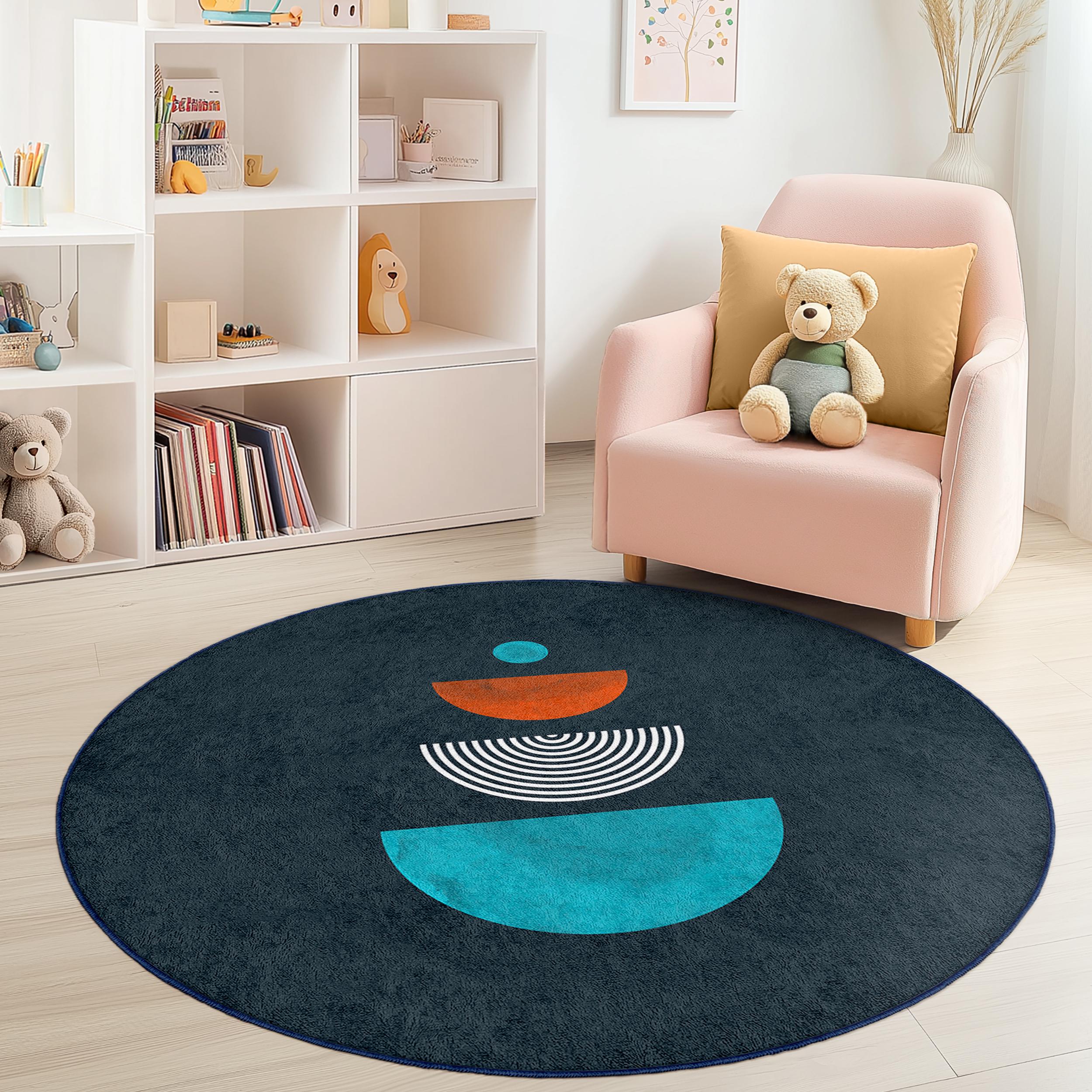 Geometric Pattern Children's Rug Multicolored Ø120cm