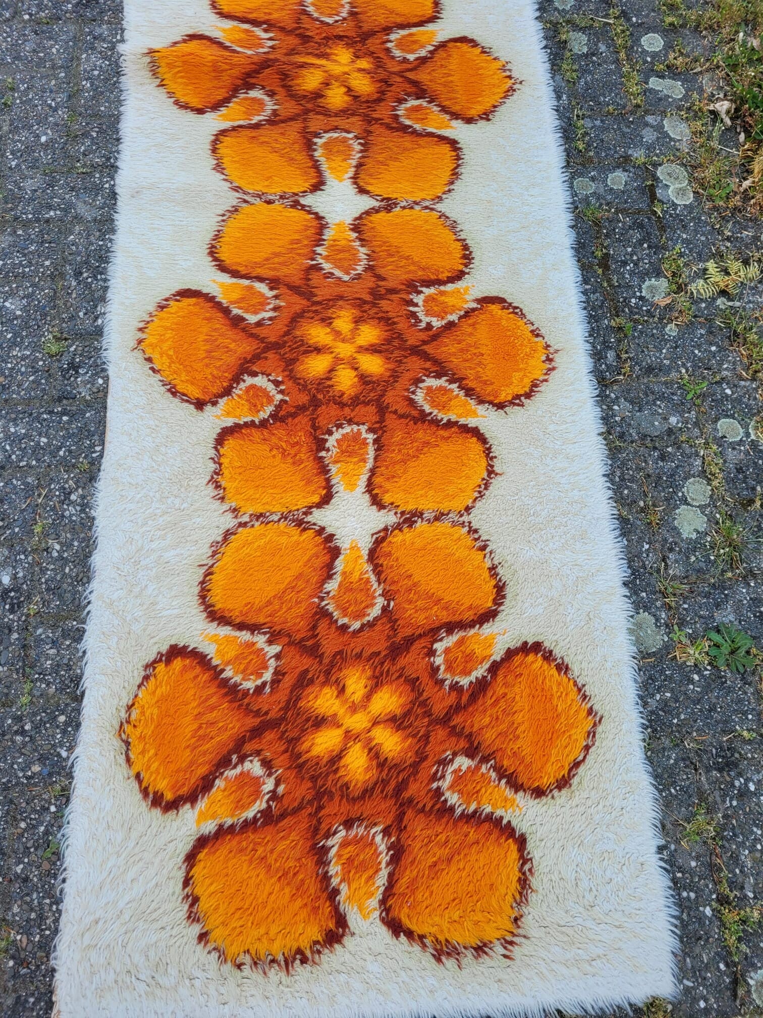 Vintage x2 Läufer Teppiche Wolle Orange 70er Jahre
