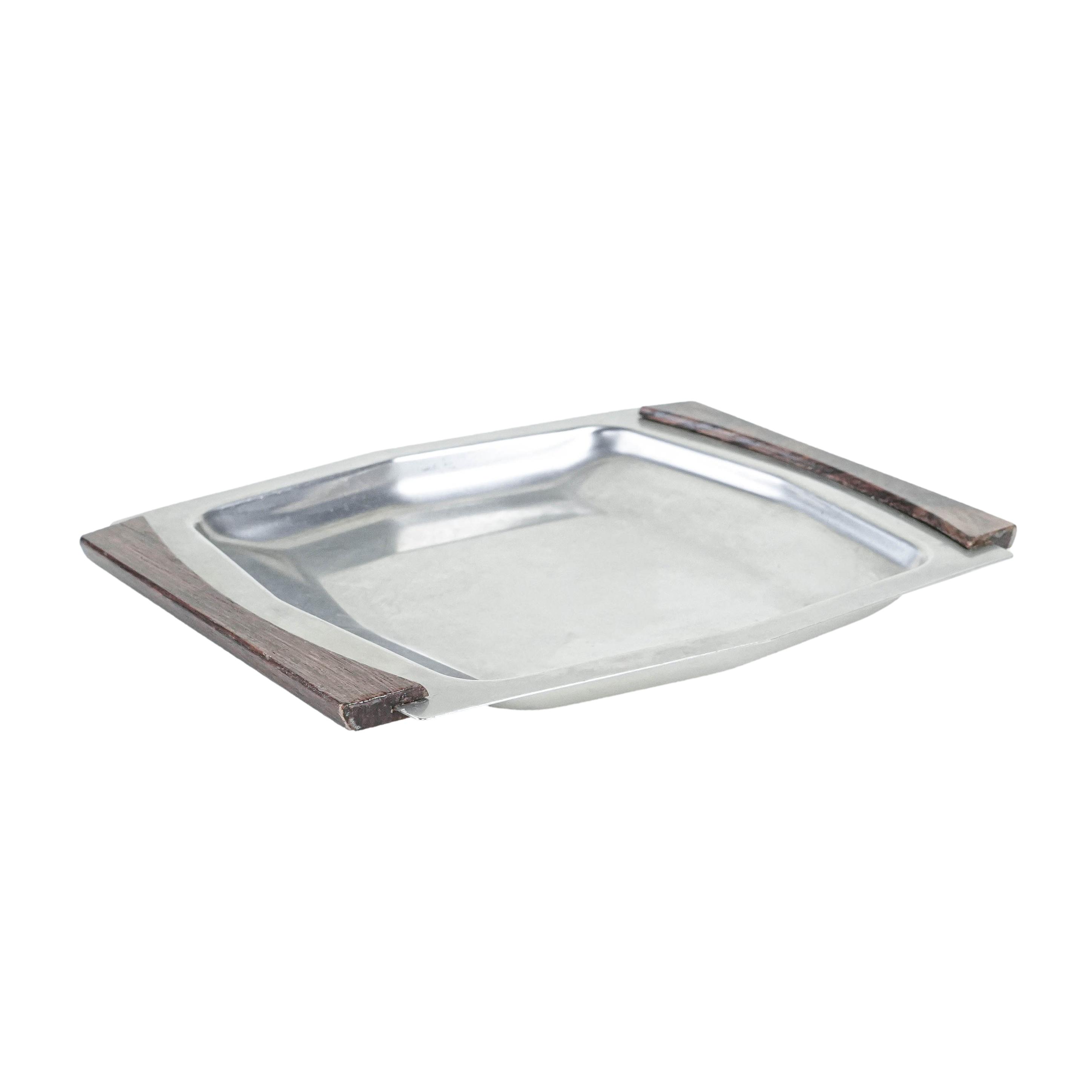 Quadratisches Tablett aus Edelstahl 1970er Jahre