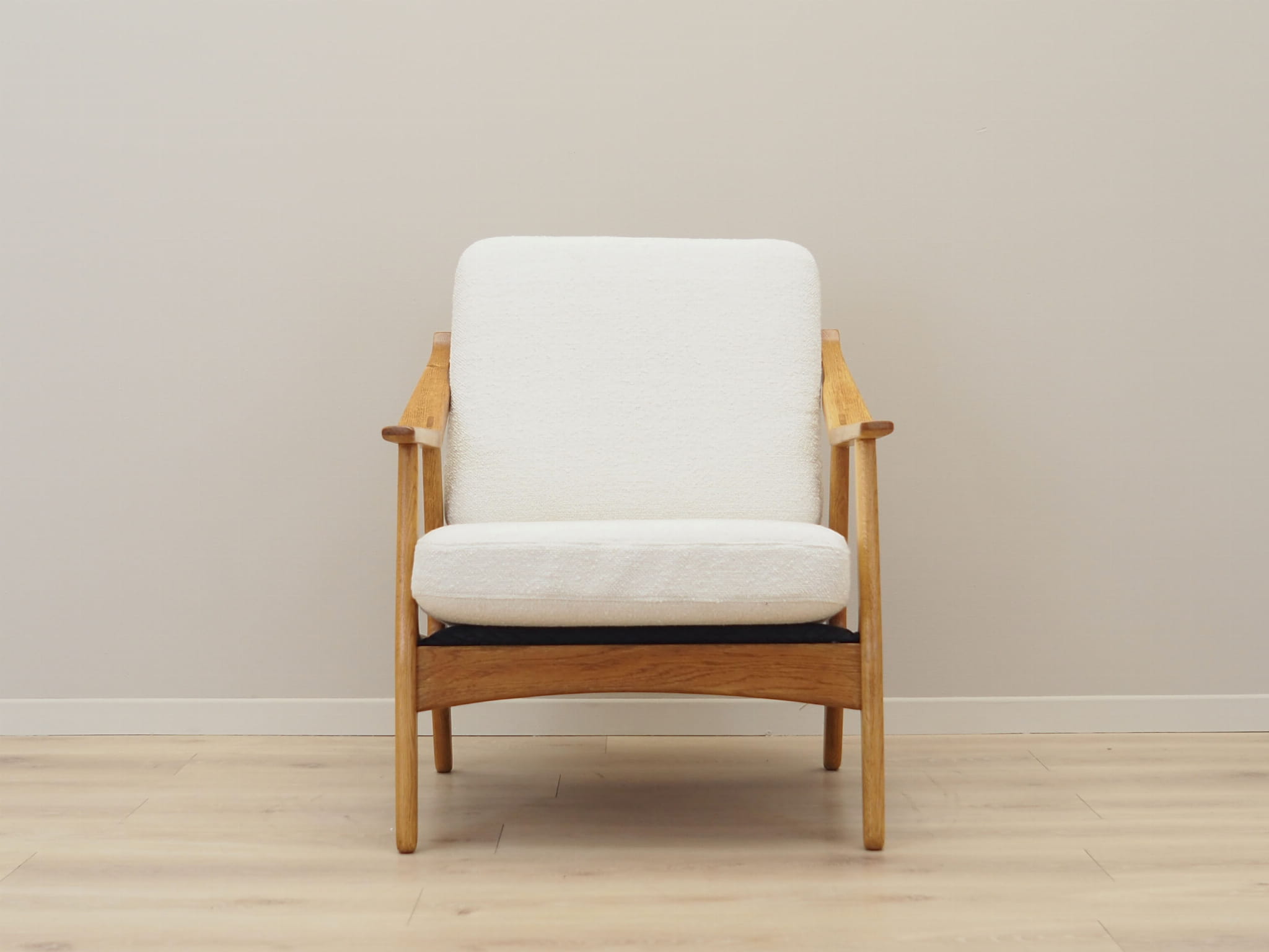 Vintage armchair oak wood textile cream 1960s