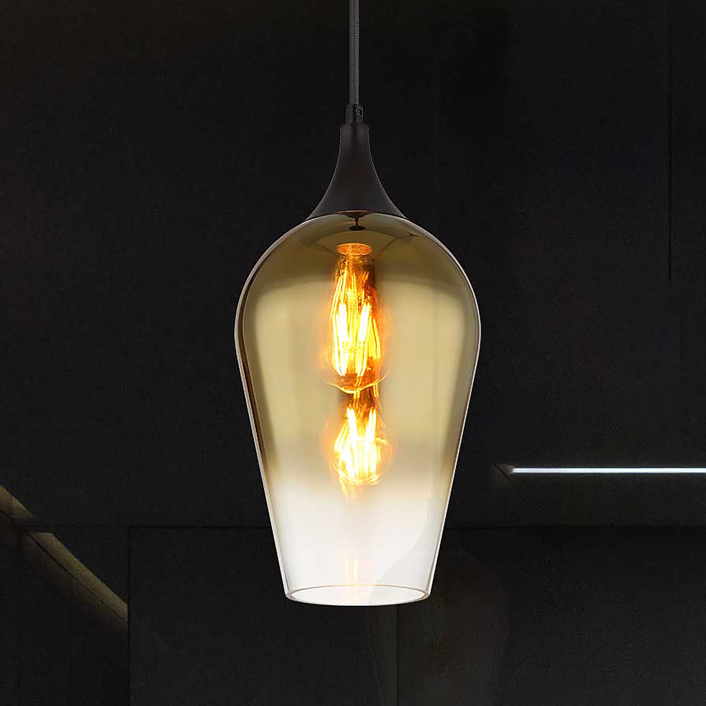 Pendelleuchte Lavus Typ D 1-Flammig  Farbglas  Eisen Gold