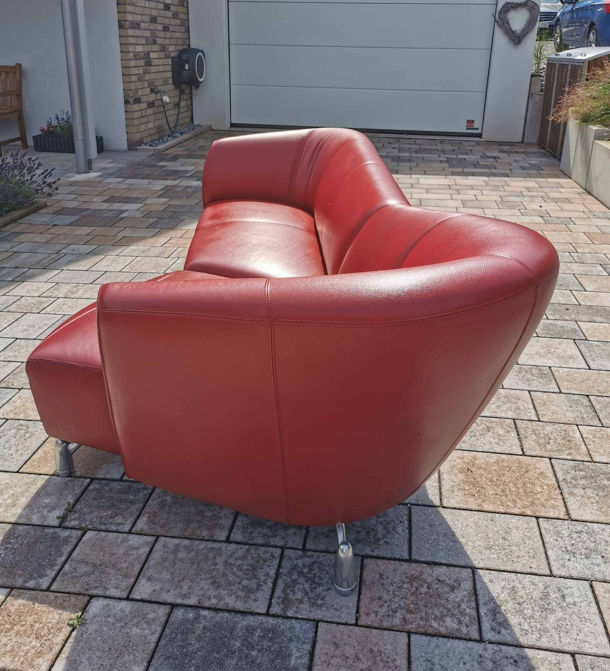 Sofa Pupilla mit Longchair aus pigmentiertem Leder Rot
