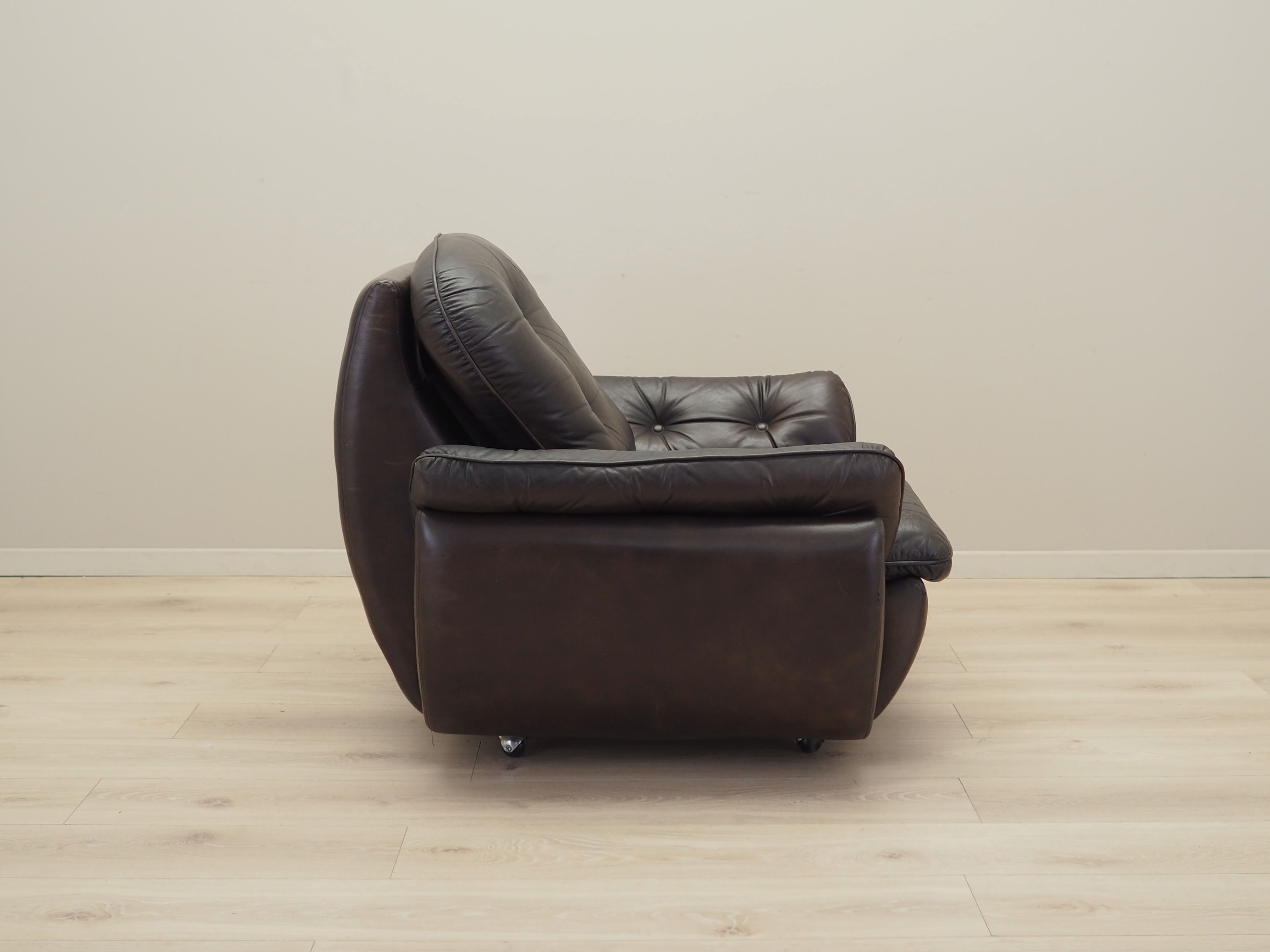 Armchair with casters, leather, brown, 1970s