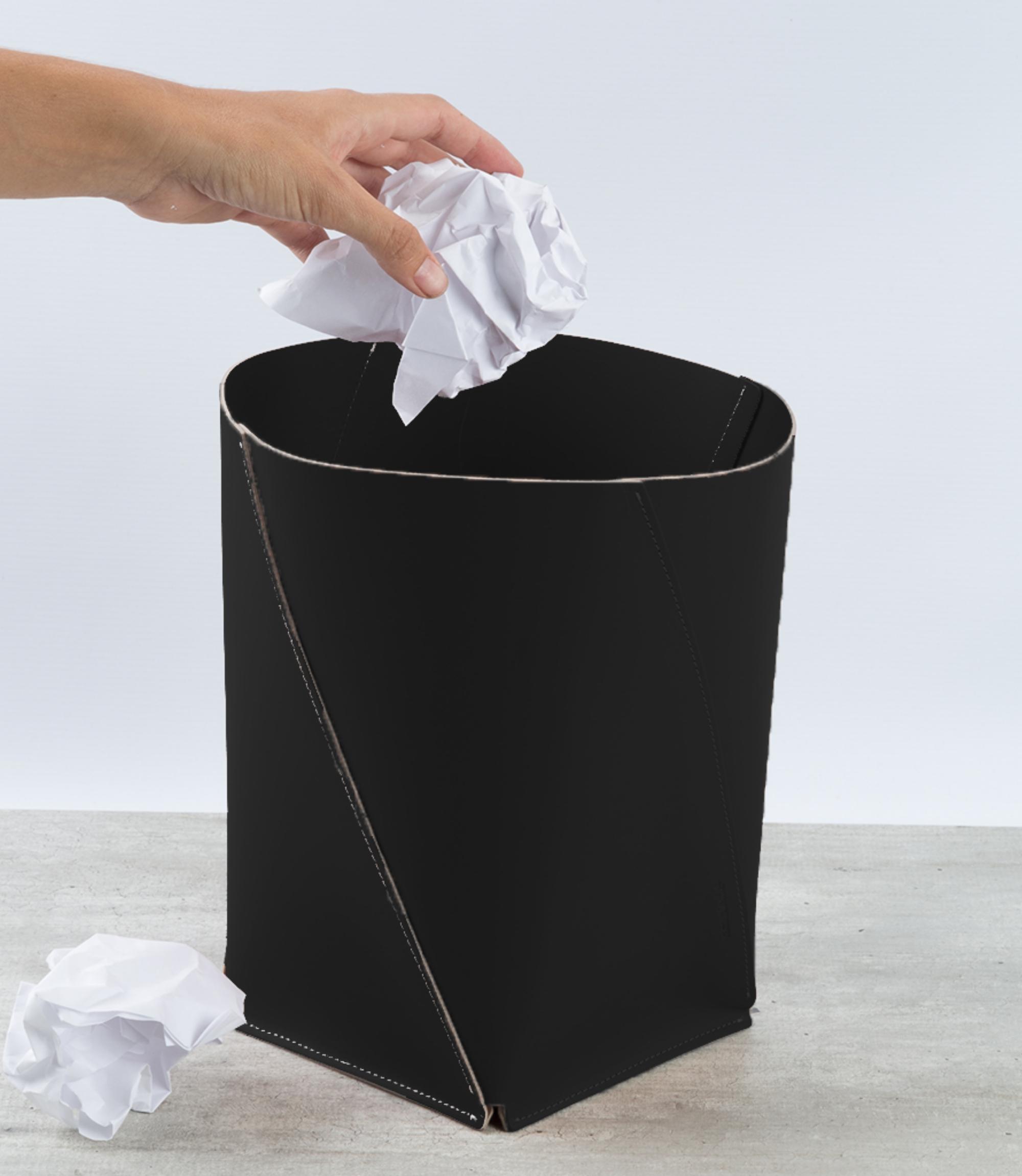 Papierkorb XL 100% Recyceltes Leder Schwarz