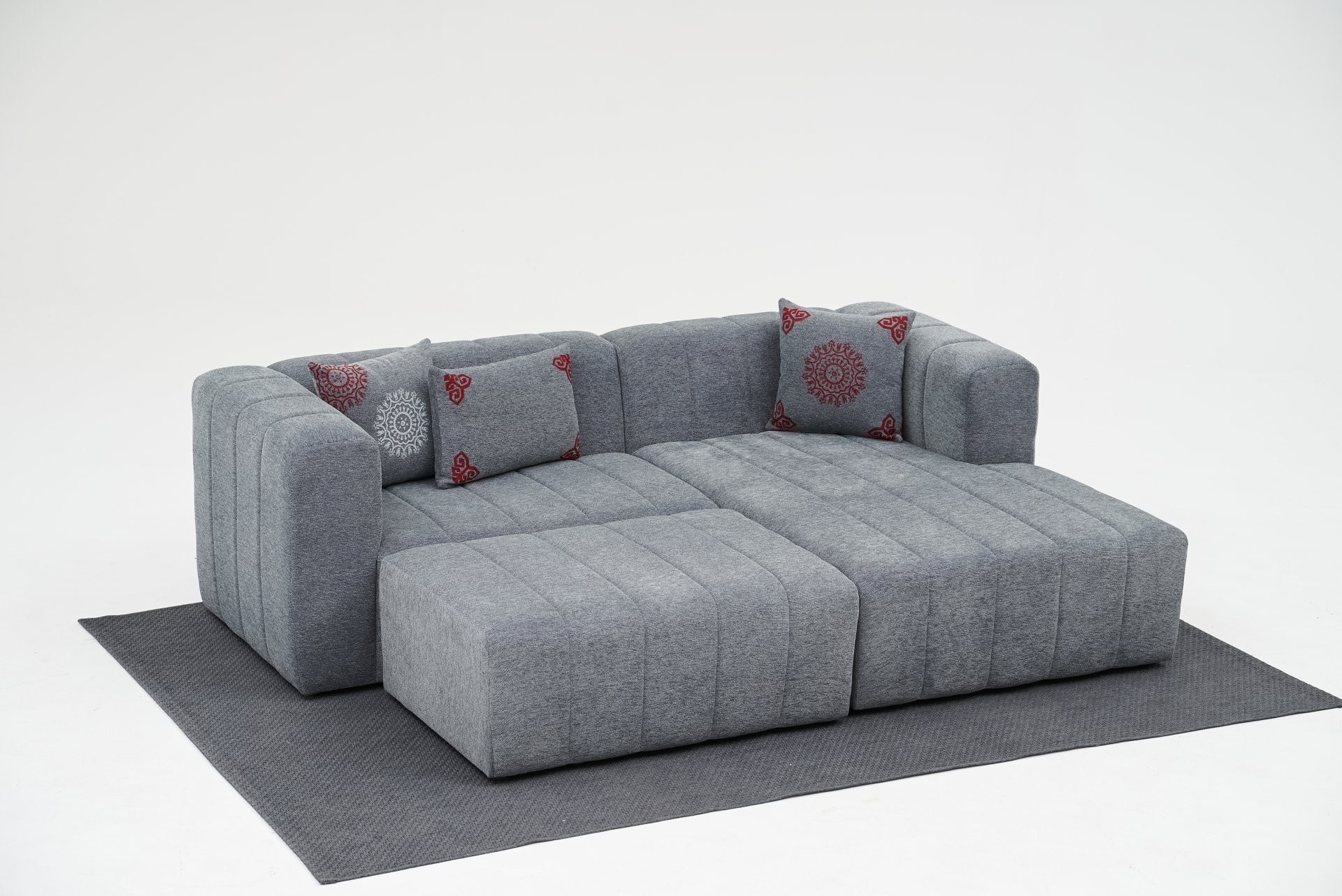 Beyza Sofa Récamiere Rechts mit Hocker Grau