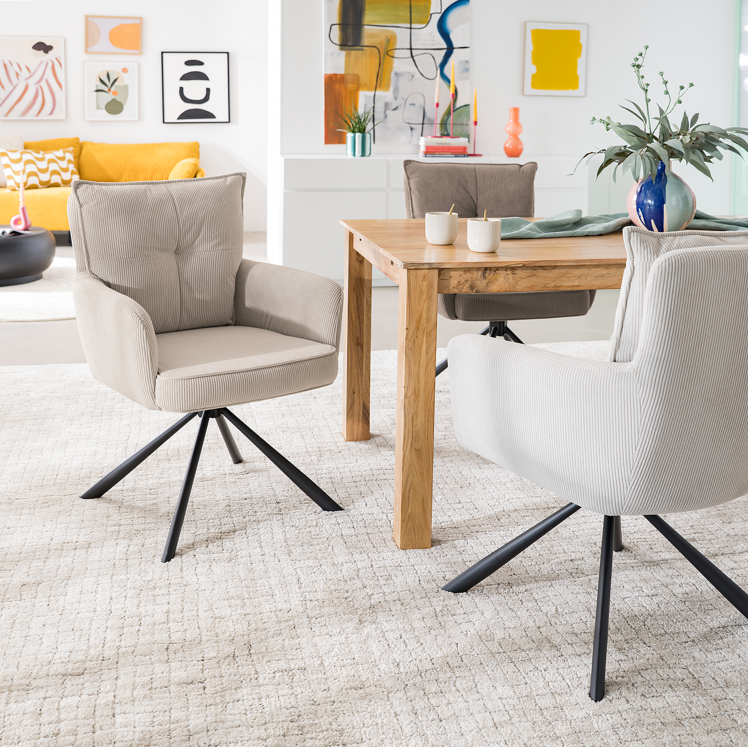 DIDRIP Armlehnenstuhl Drehbar 2er-Set Beige