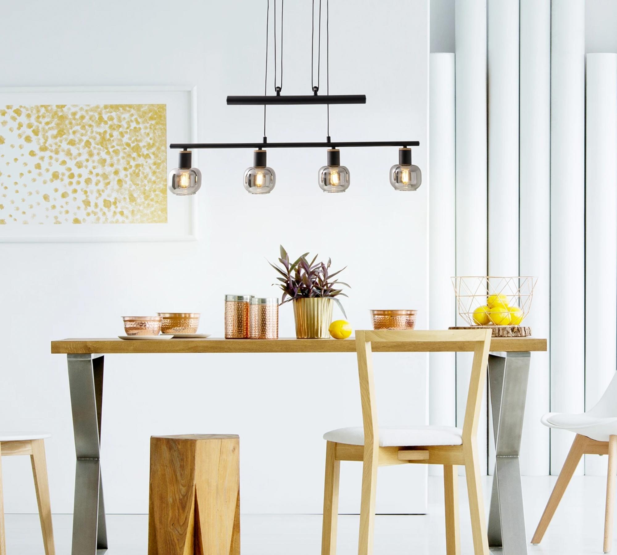 Pendant lamp 4-flame clear glass iron black