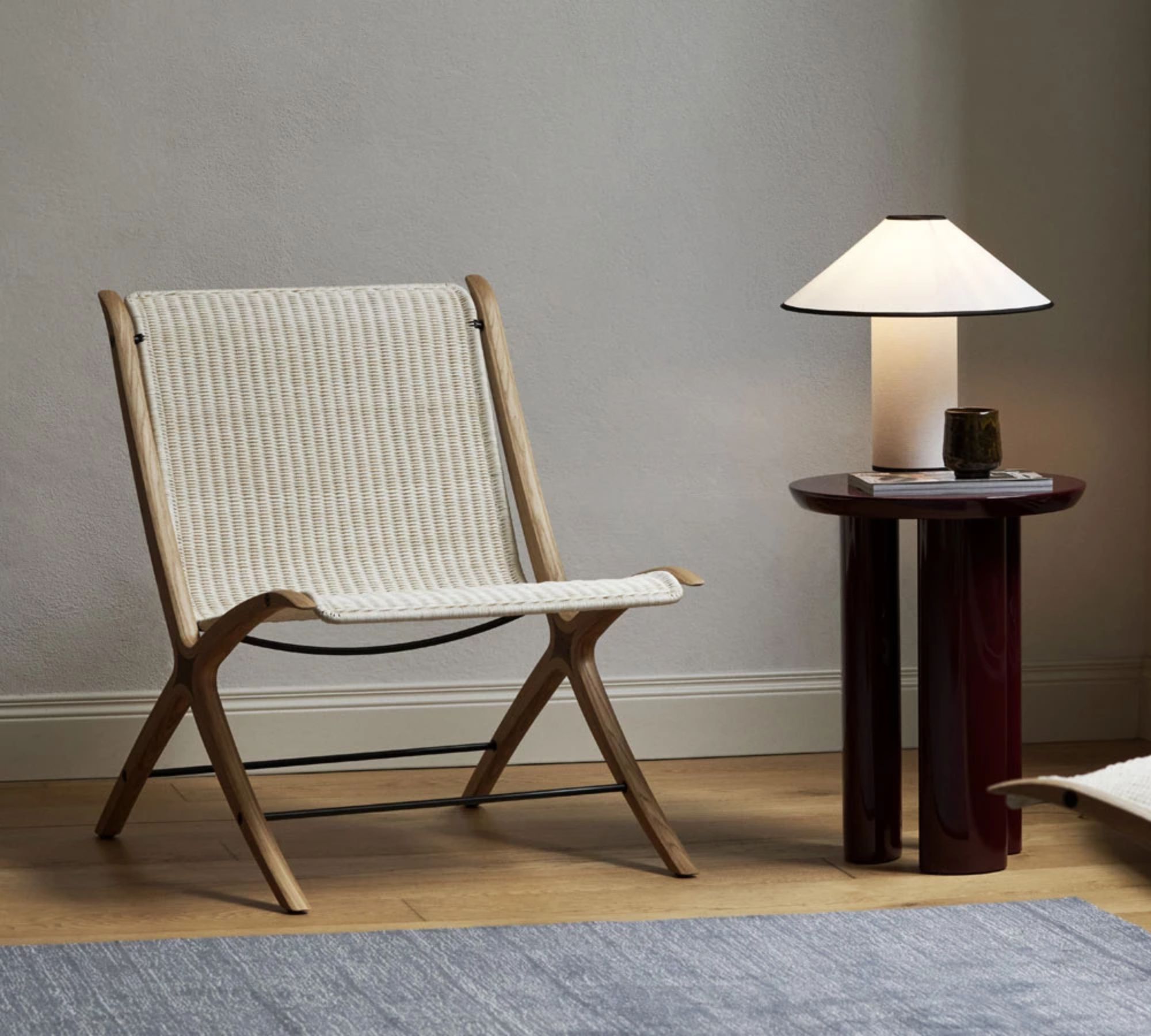 X HM10 Loungesessel Holz Rattan Creme