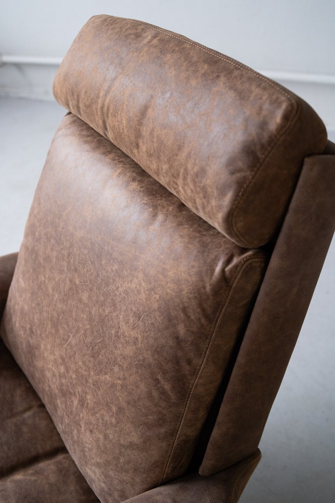 Vintage Reinhold Adolf Sessel & Hocker Leder Stahl Braun