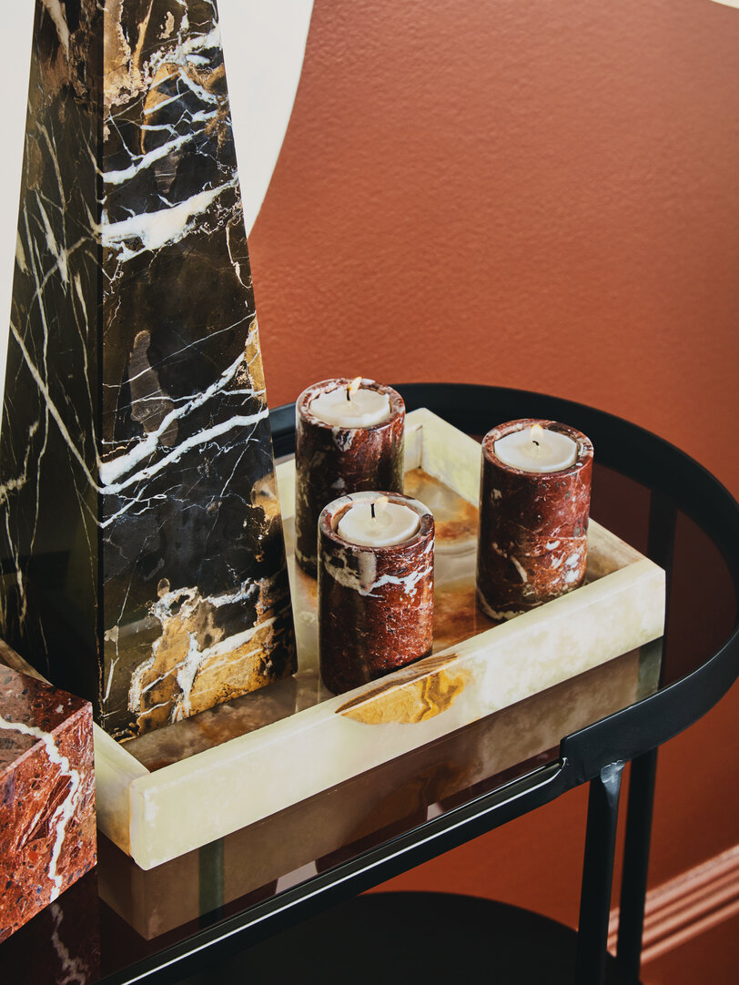 3x Salmo Tealight Holder Marble Red