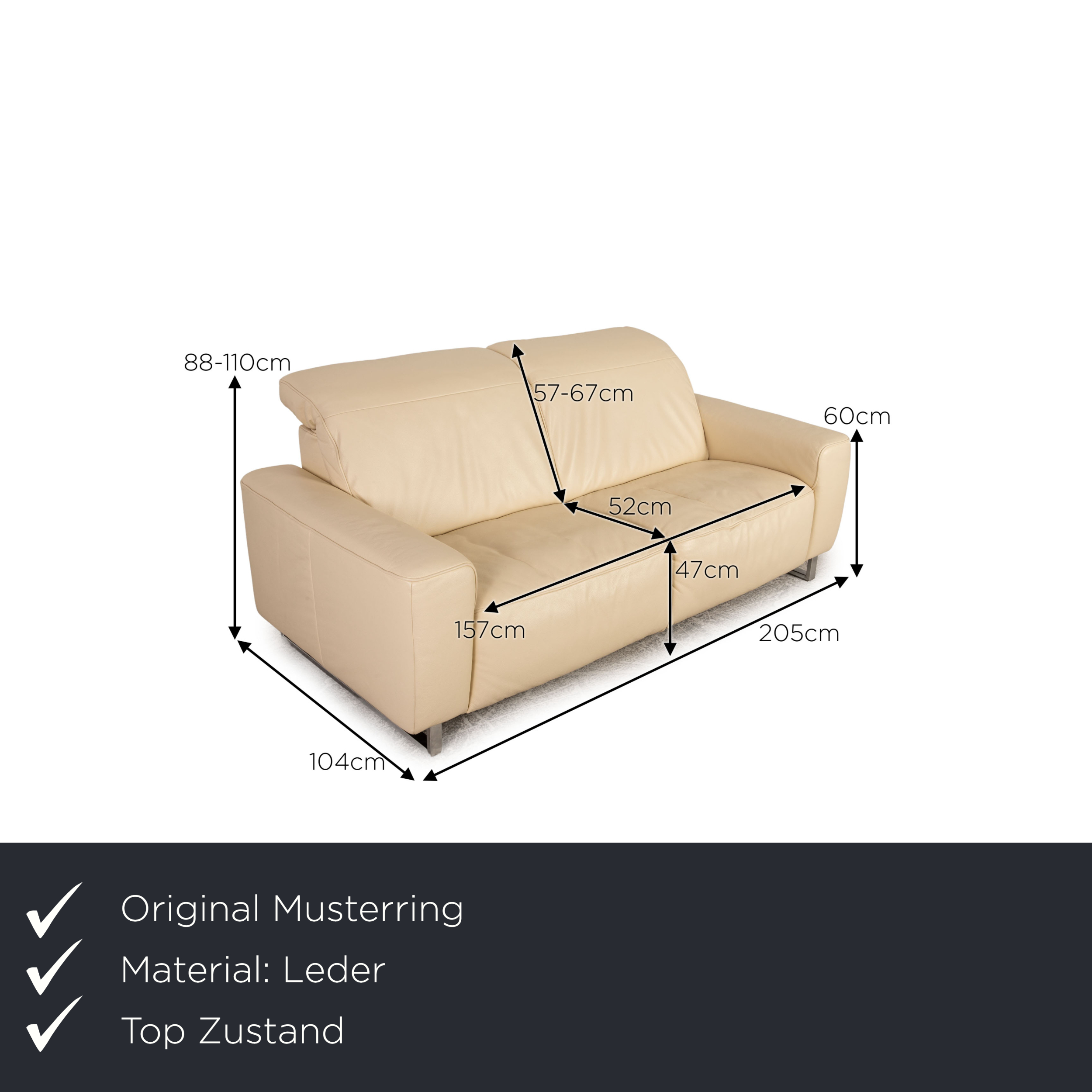 MR 6070 Sofa 3-Sitzer Leder Creme