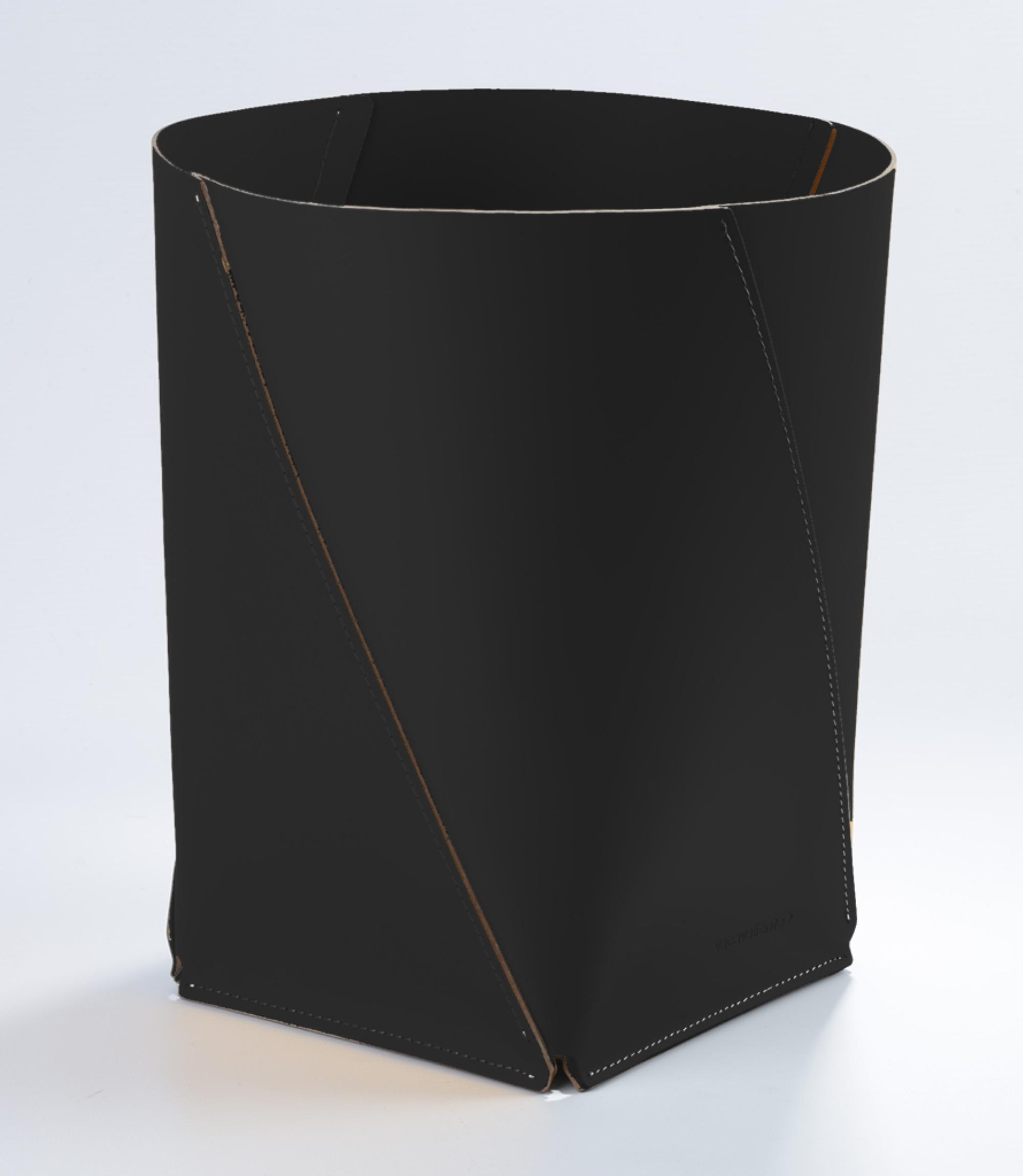 Papierkorb XL 100% Recyceltes Leder Schwarz