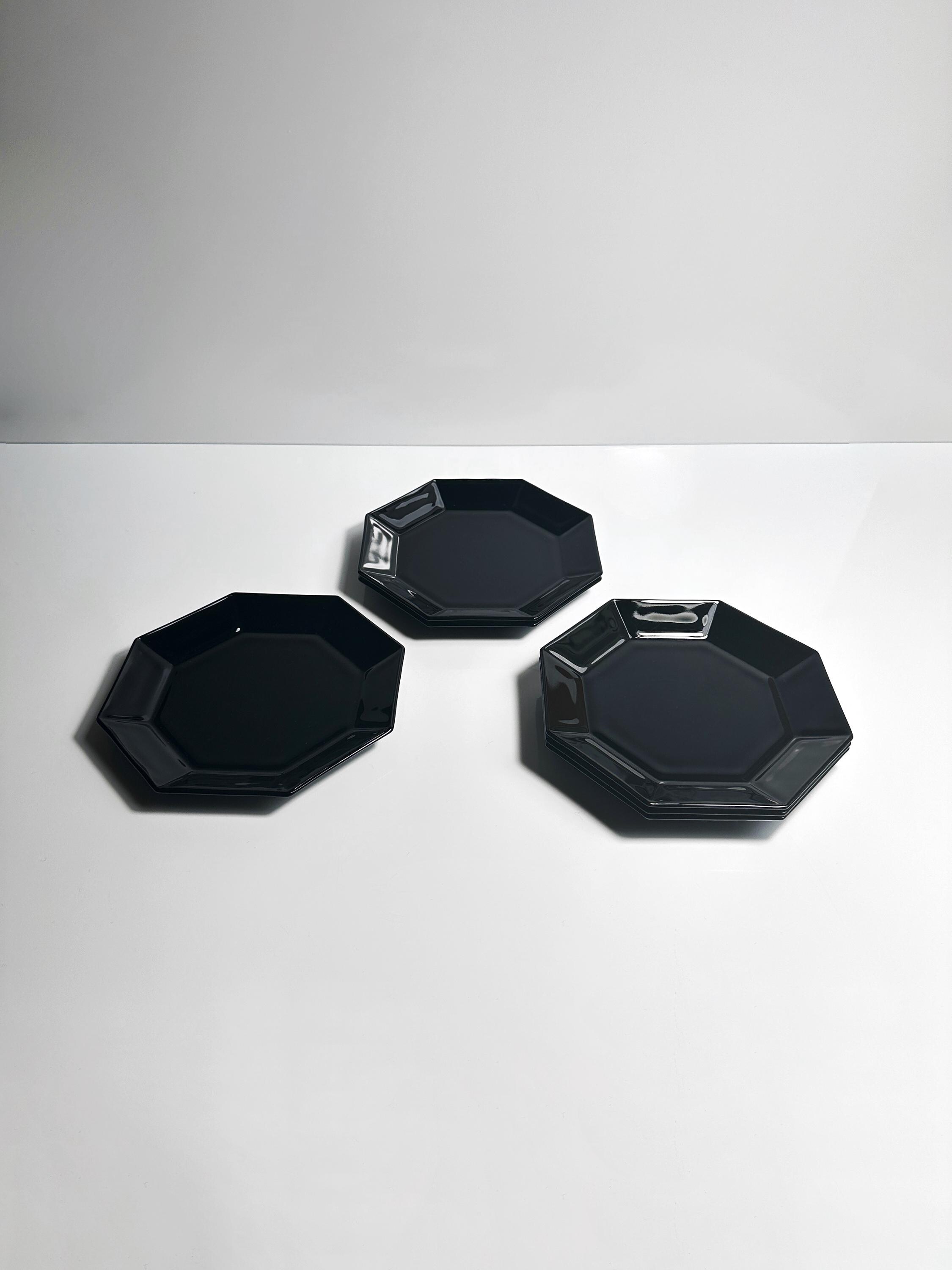 6x Octime Kuchenteller Glas Schwarz 1980er Jahre