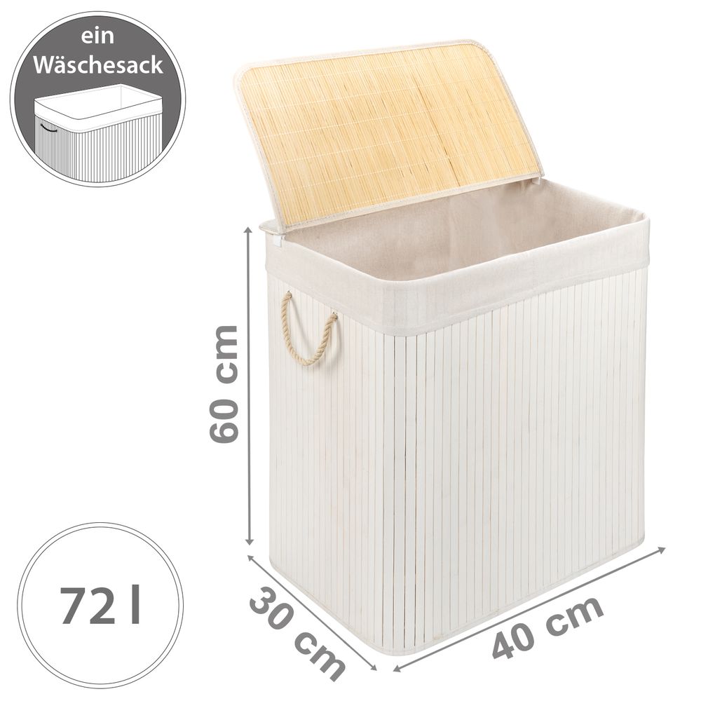 Wäschekorb mit Deckel aus Bambus Weiß