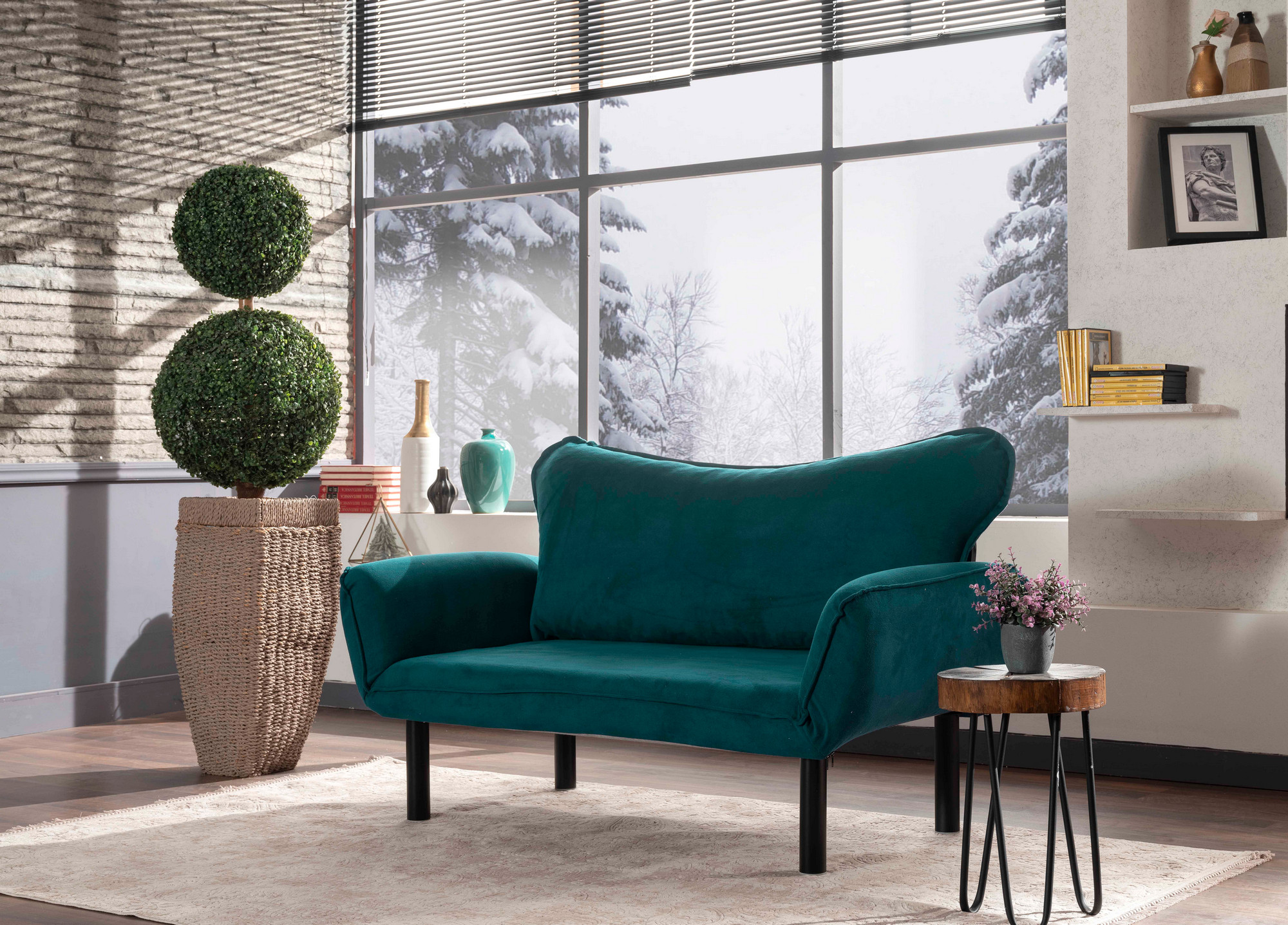 Elegantes Schlafsofa 2-Sitzer Petrol Blau