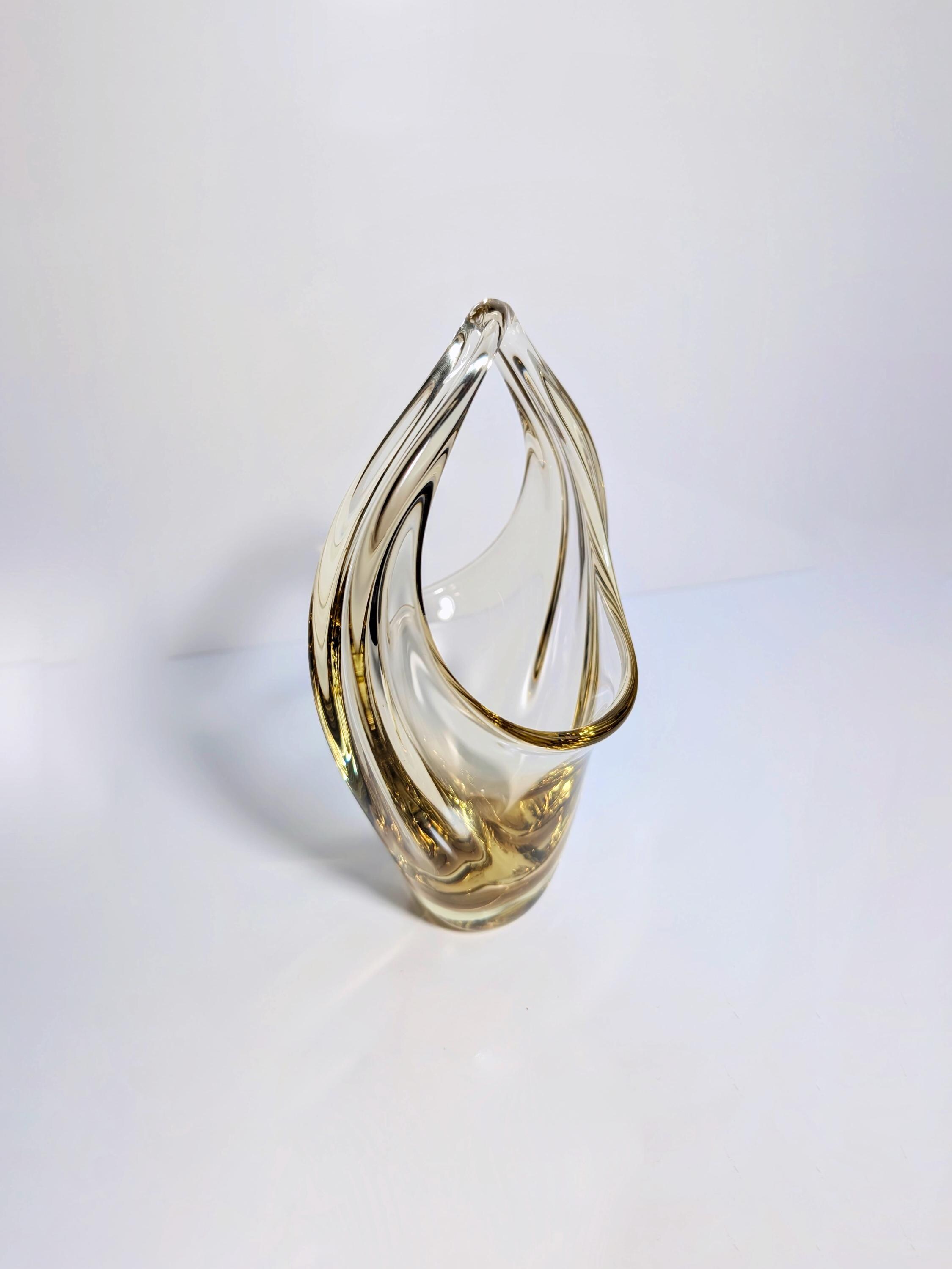 Vintage Korbschale Glas Böhmen Gelb 1960er Jahre