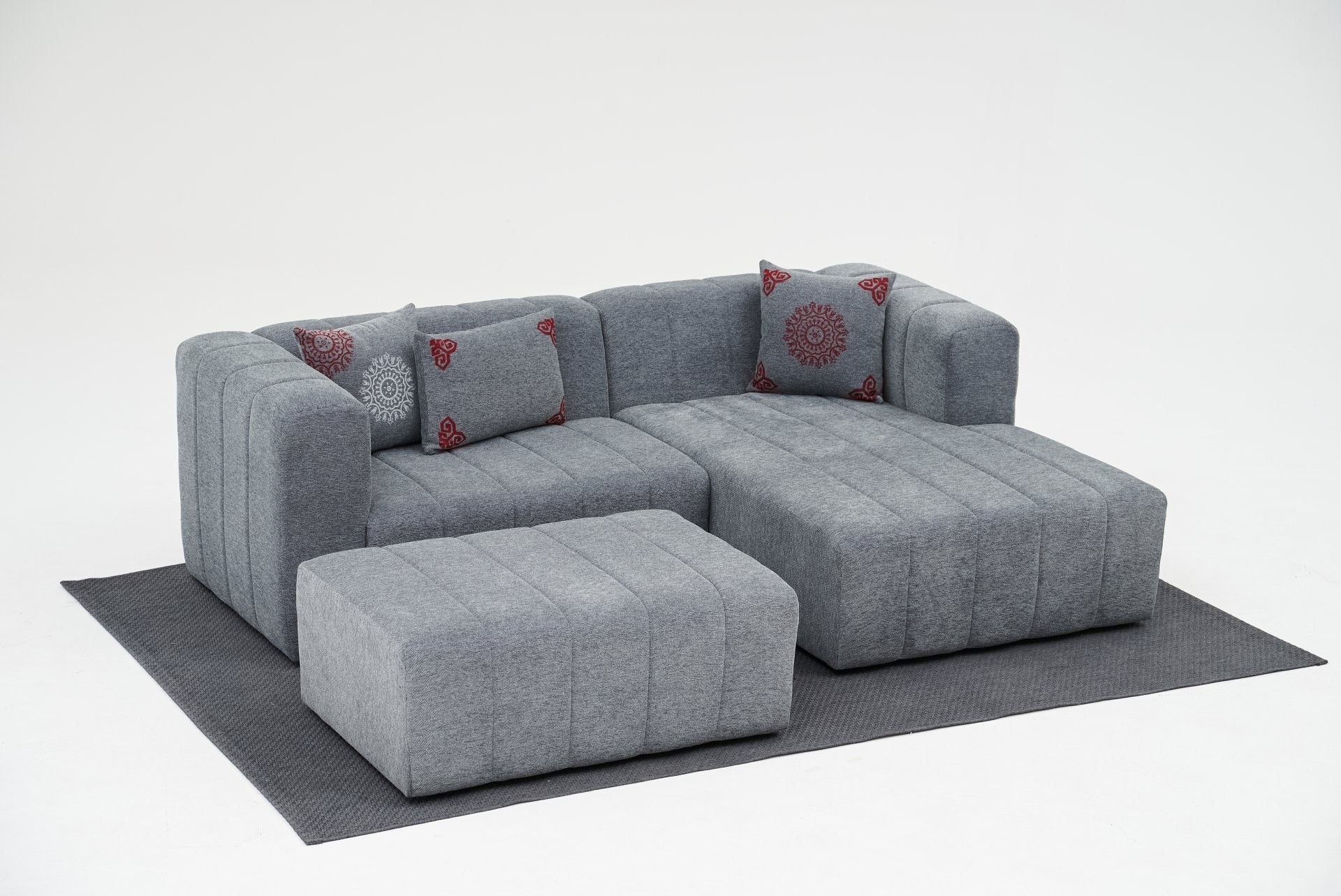 Beyza Sofa Récamiere Rechts mit Hocker Grau