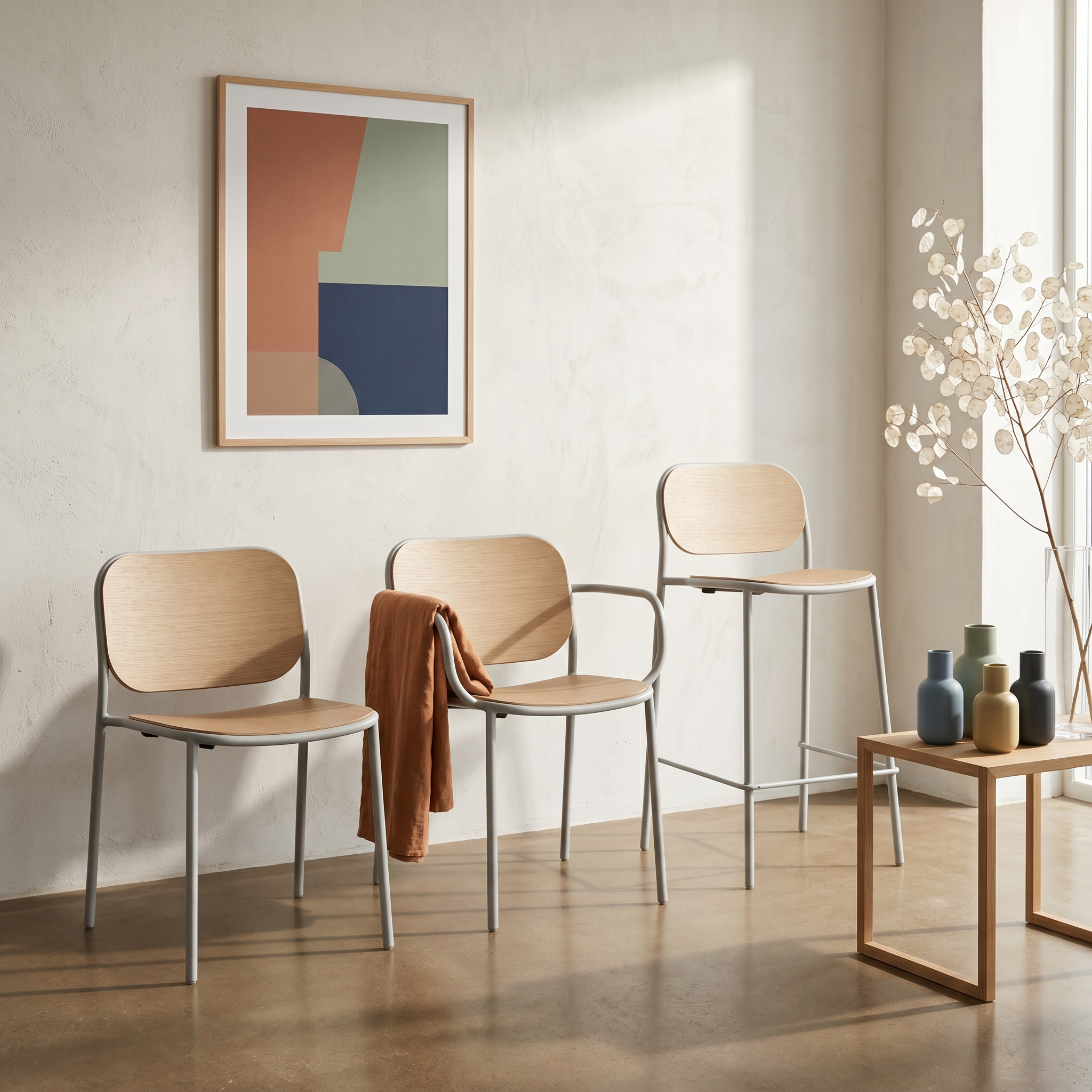 3x Metis Wooden Chair Wood Metal Natural