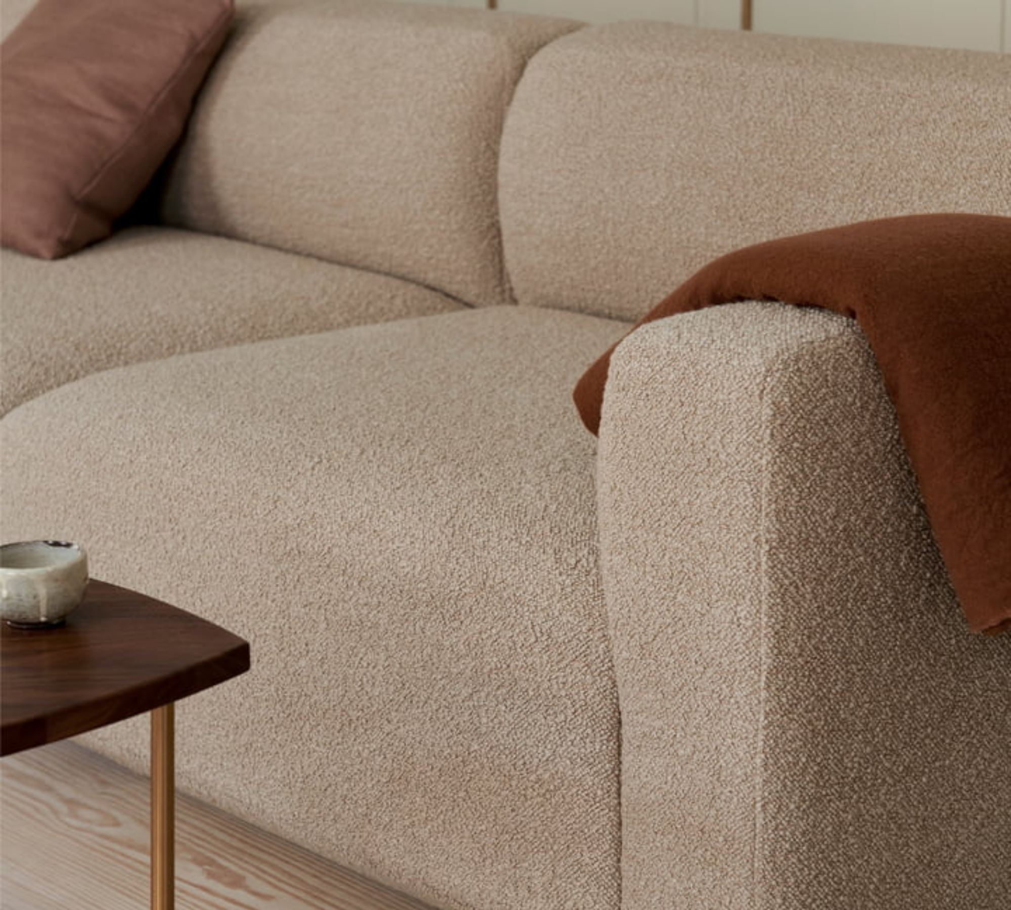 Develius Sofa 2-Sitzer Bouclé Holz Beige