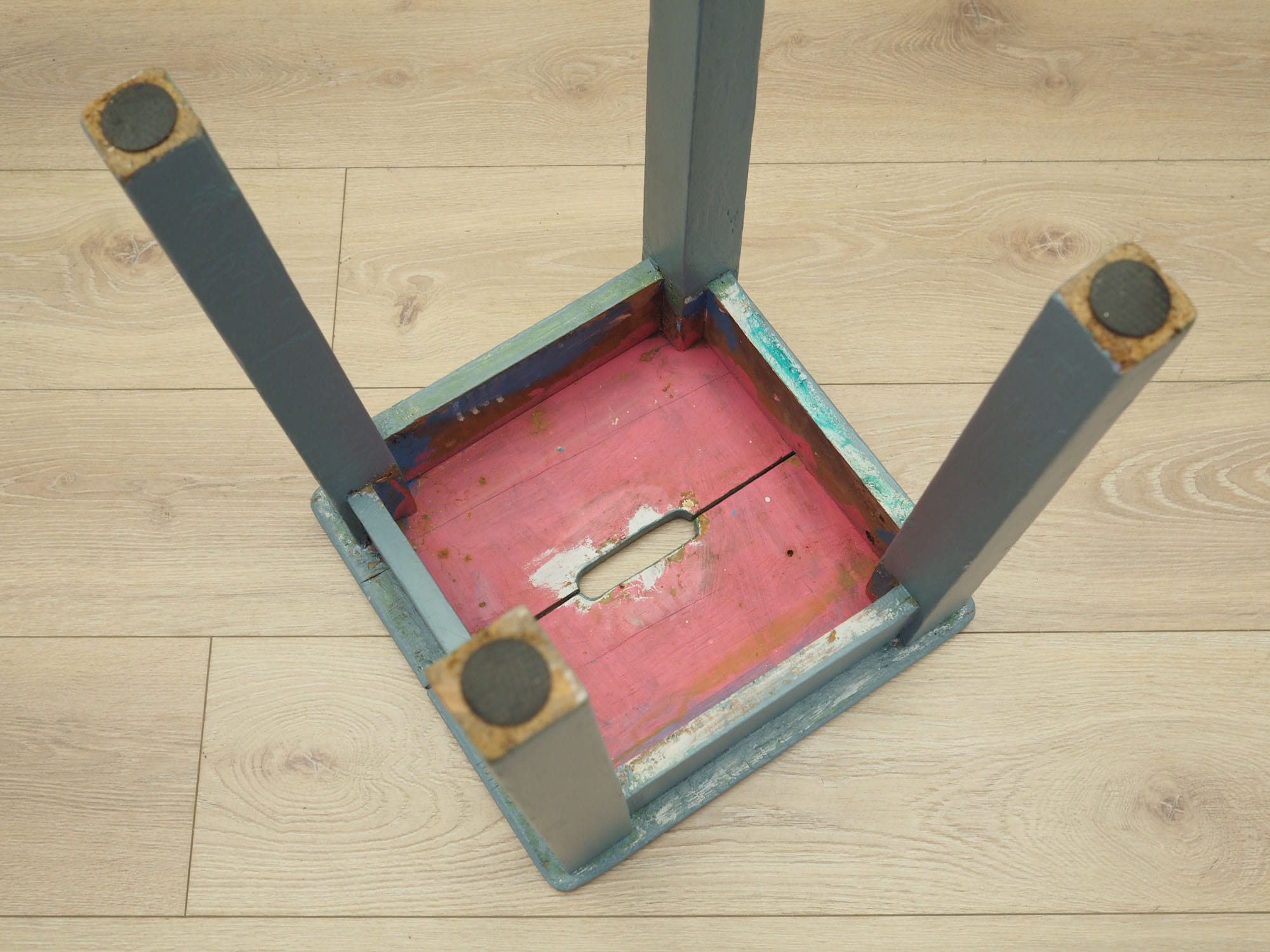 Hocker Holz Grau 1950er Jahre