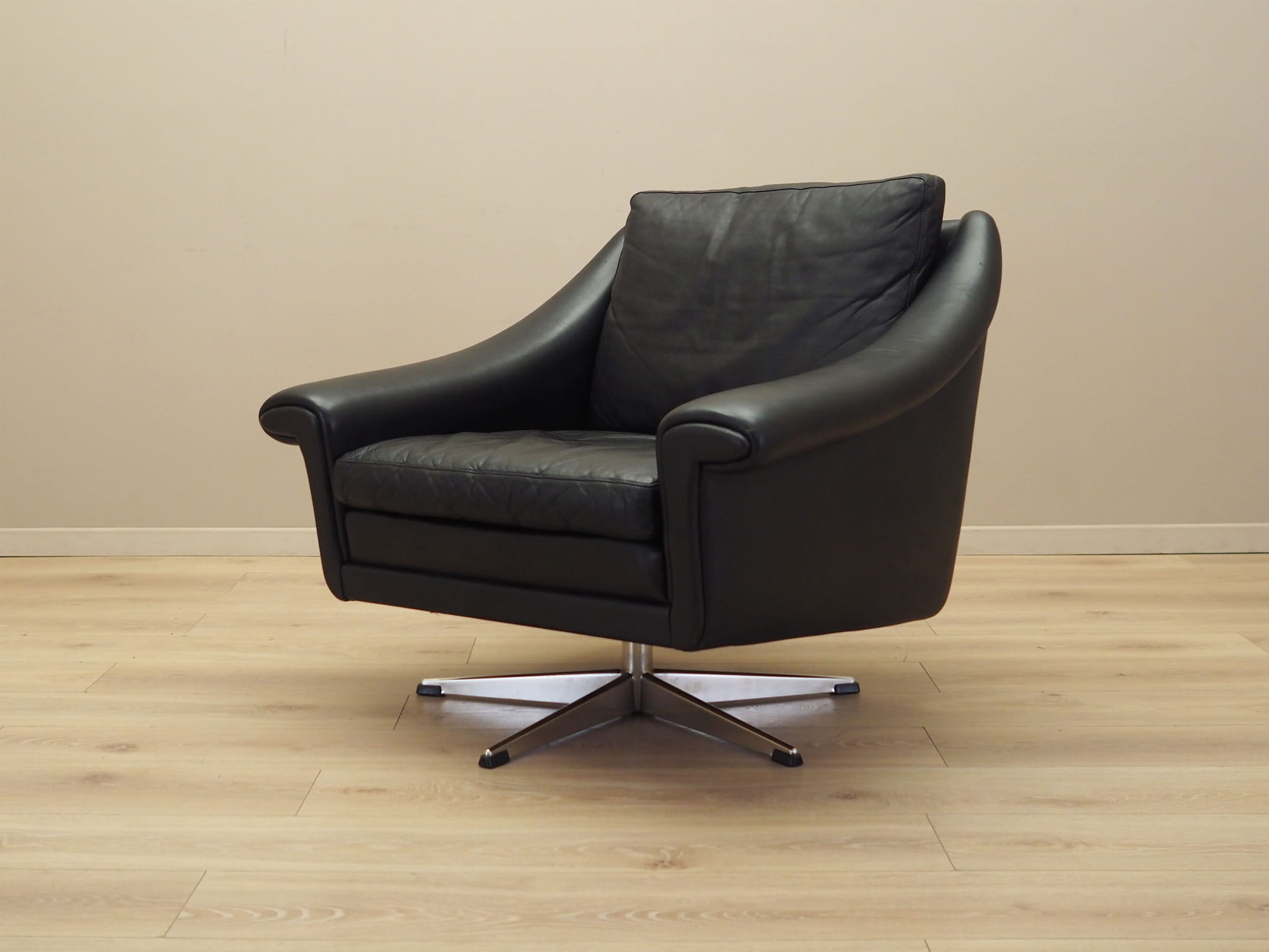 Drehsessel Leder Schwarz 1960er Jahre