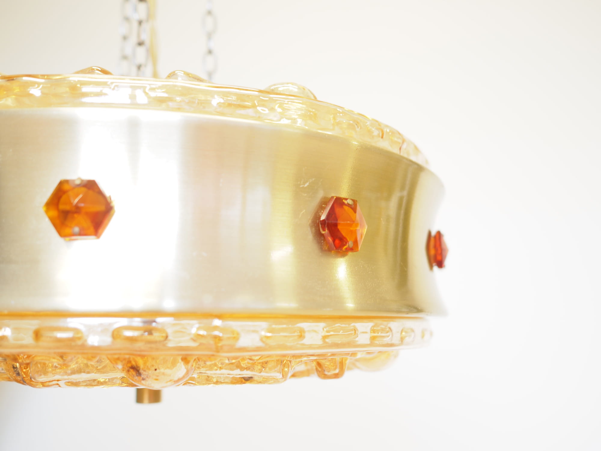 Vintage pendant lamp glass metal gold 1980s