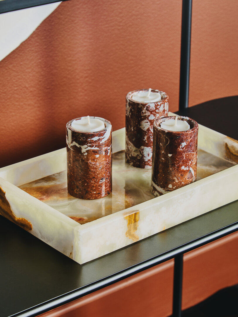 3x Salmo Teelichthalter Marmor Rot