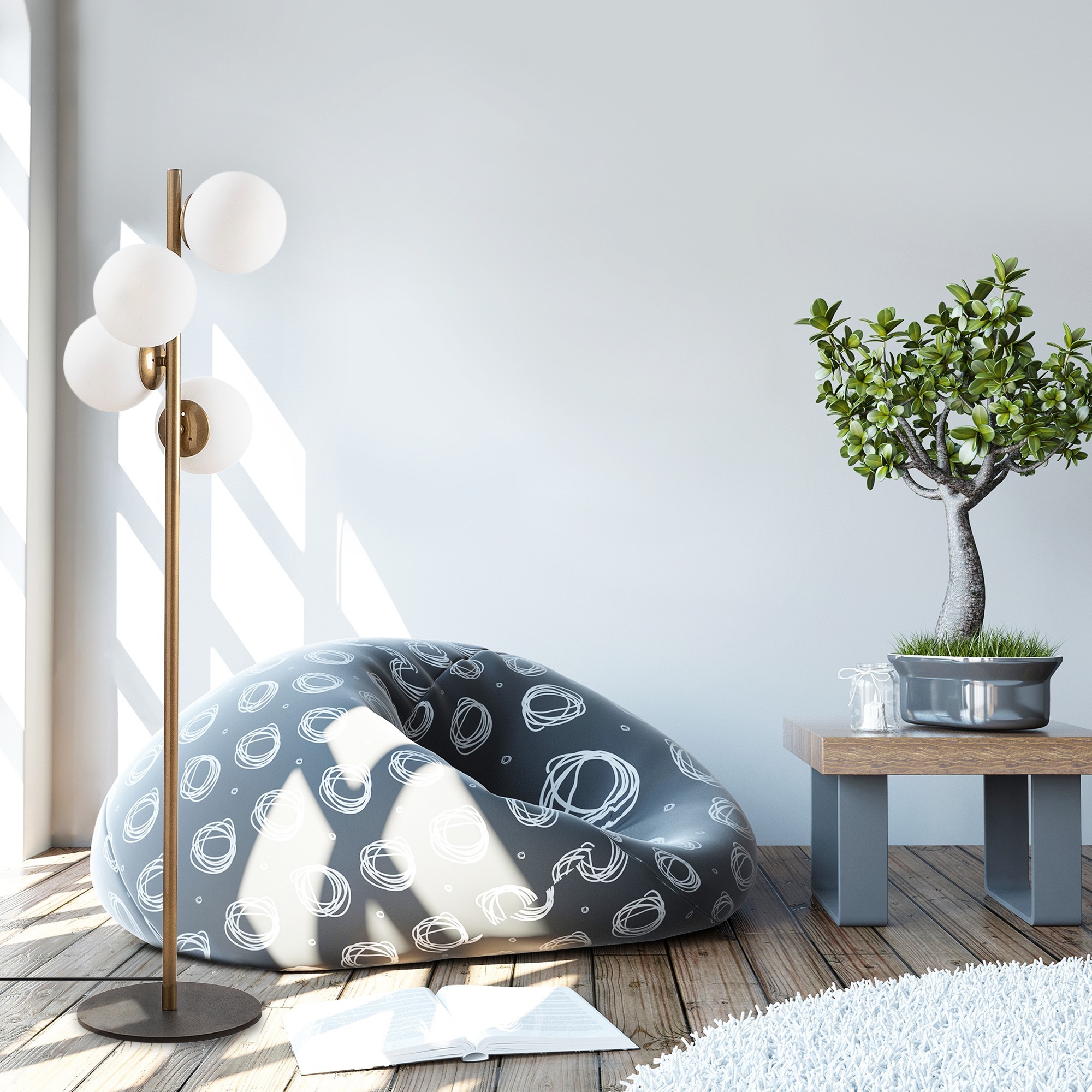 Floor lamp 4 glass spheres Metal Gold 130cm