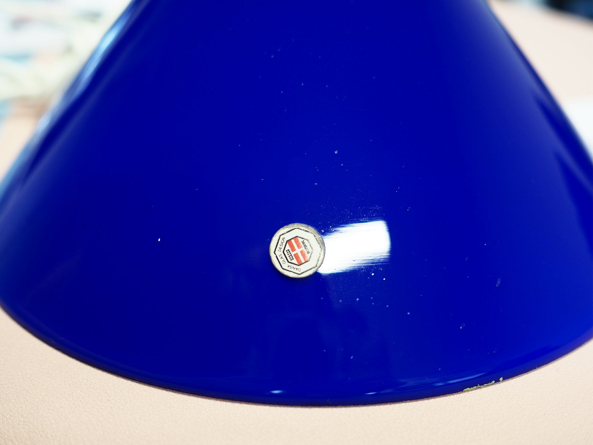 Vintage pendant lamp glass metal blue 1970s