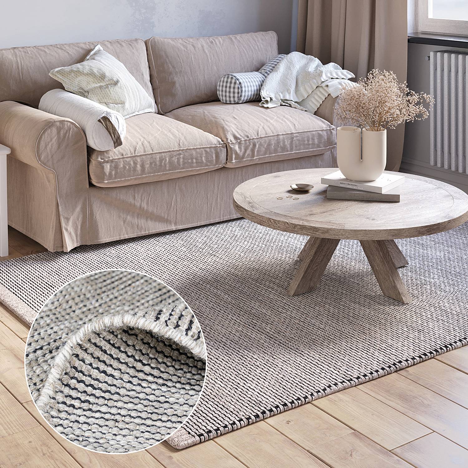 Kurzflorteppich Aisha Baumwolle Beige