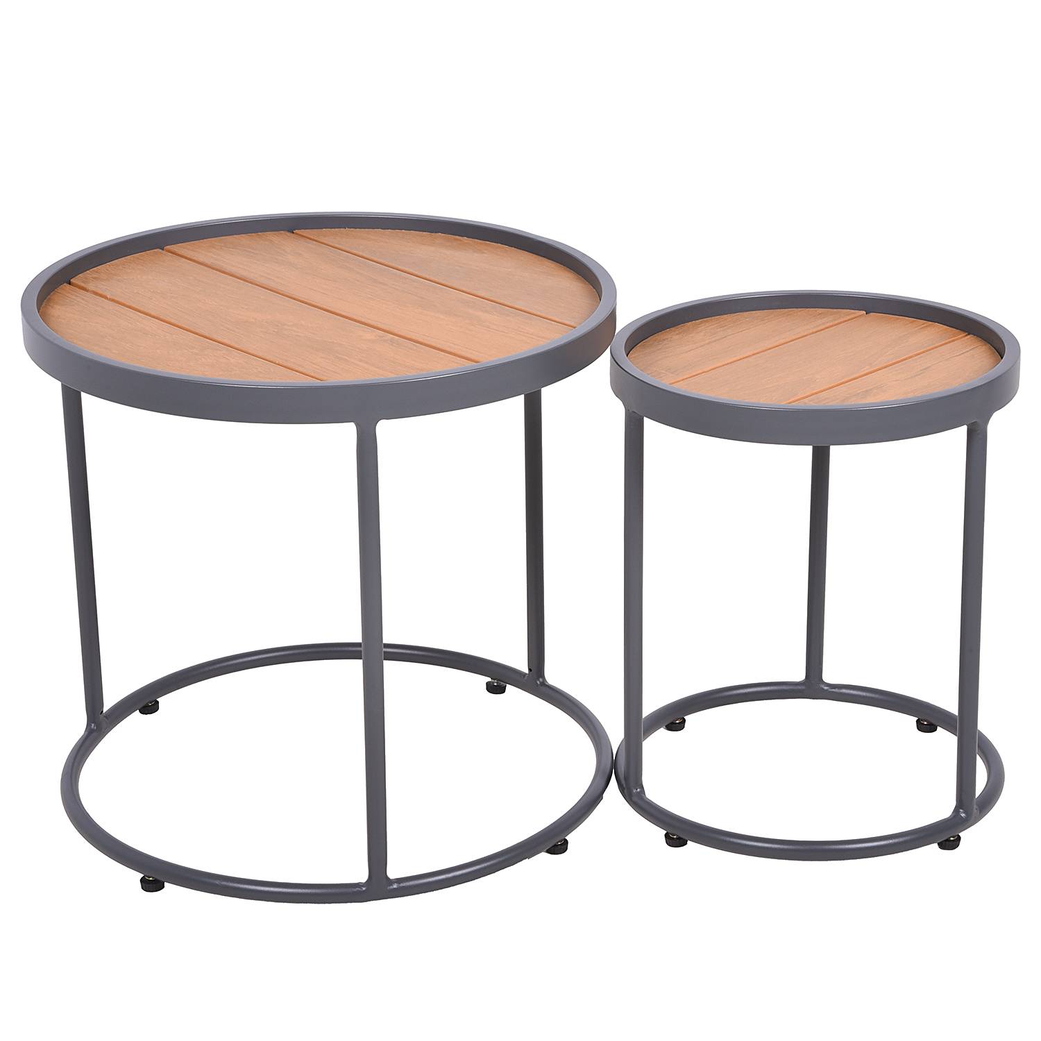 Silea Side Table Set of 2 Aluminum Teak Solid Wood Brown