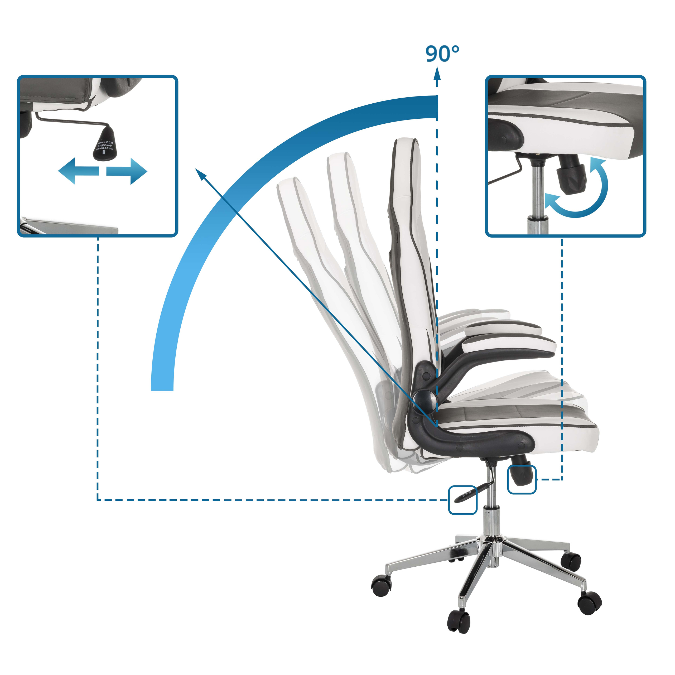 GAME SPORT PRO Bürostuhl Kunstleder Weiß Grau
