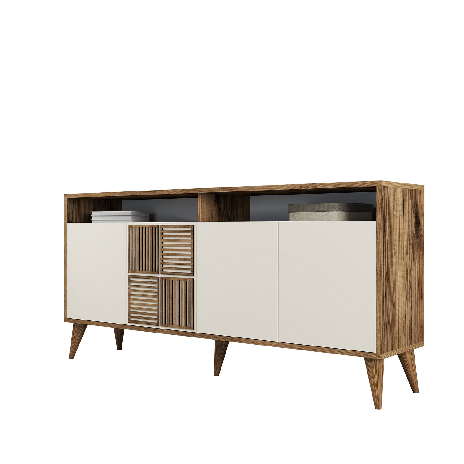 Milan Sideboard Walnussbraun Creme 160cm