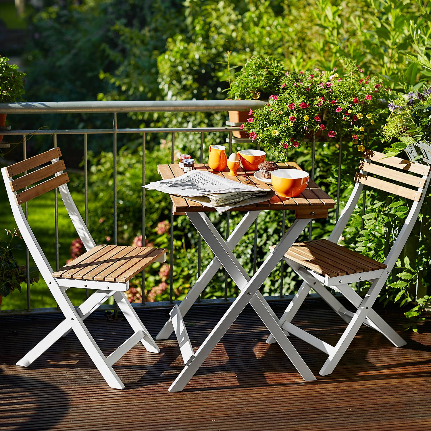 Garden dining set MORNING STAR set of 3 Acacia semi-solid Brown