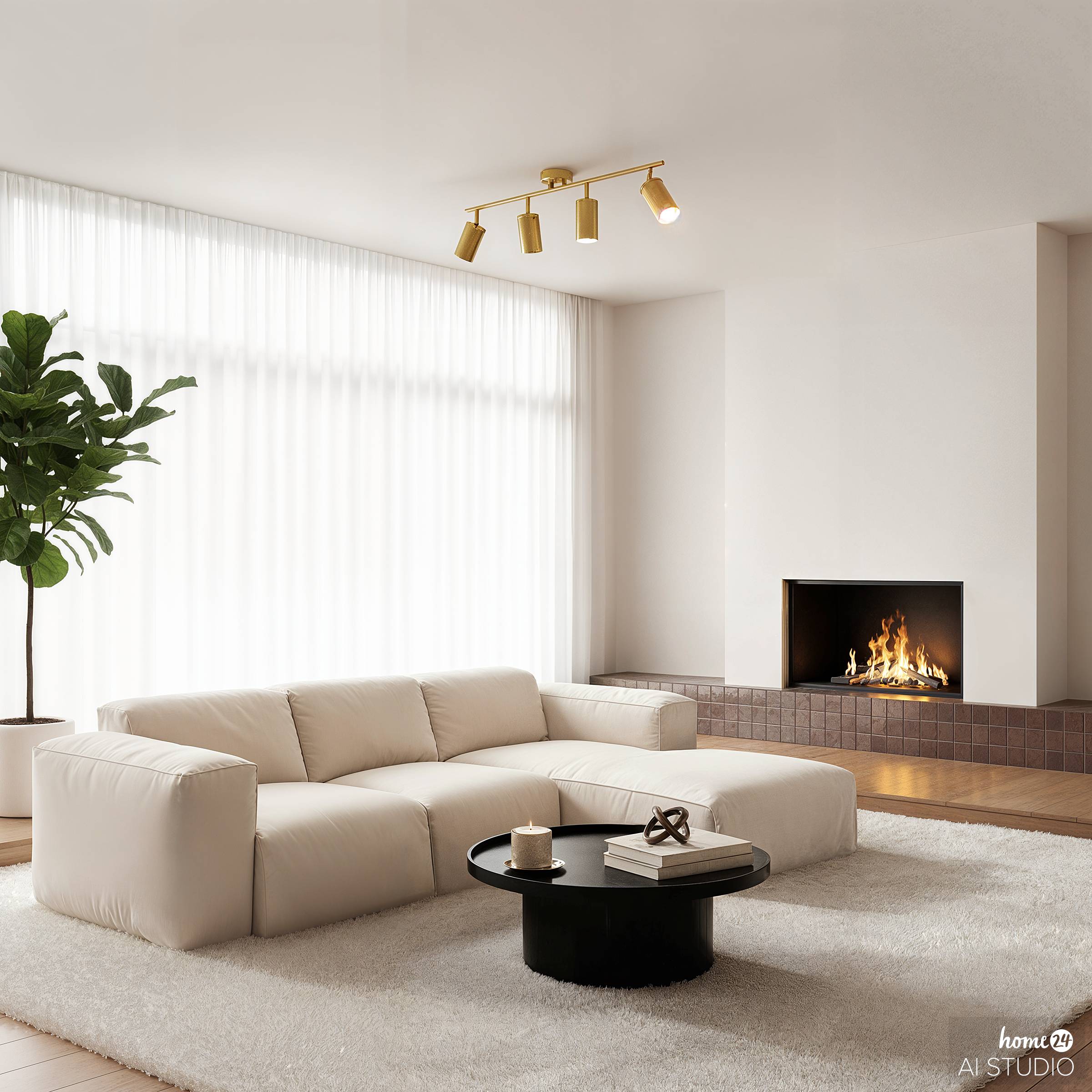 4-burner Ceiling light Iron Brass