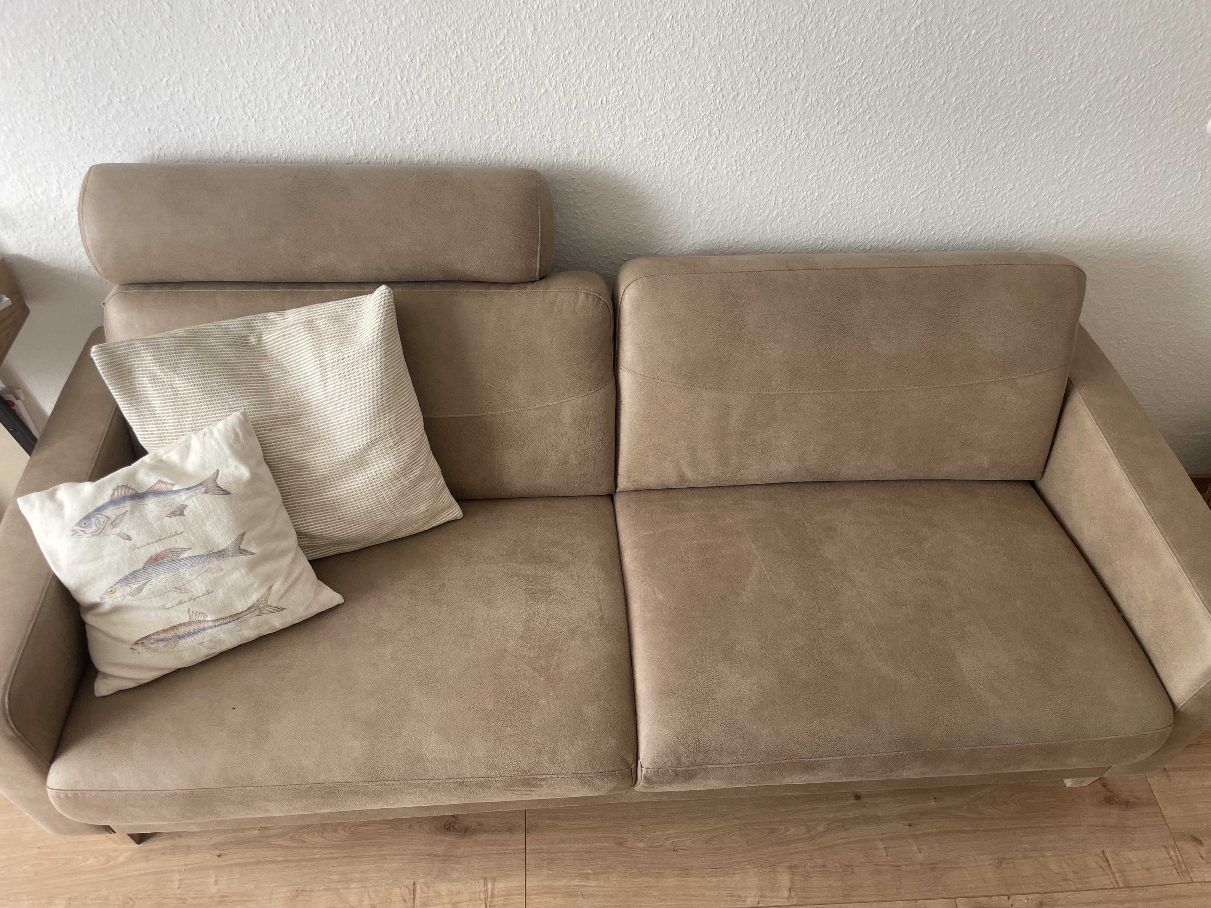 Sofa 3-Sitzer Kunstleder Holz Beige