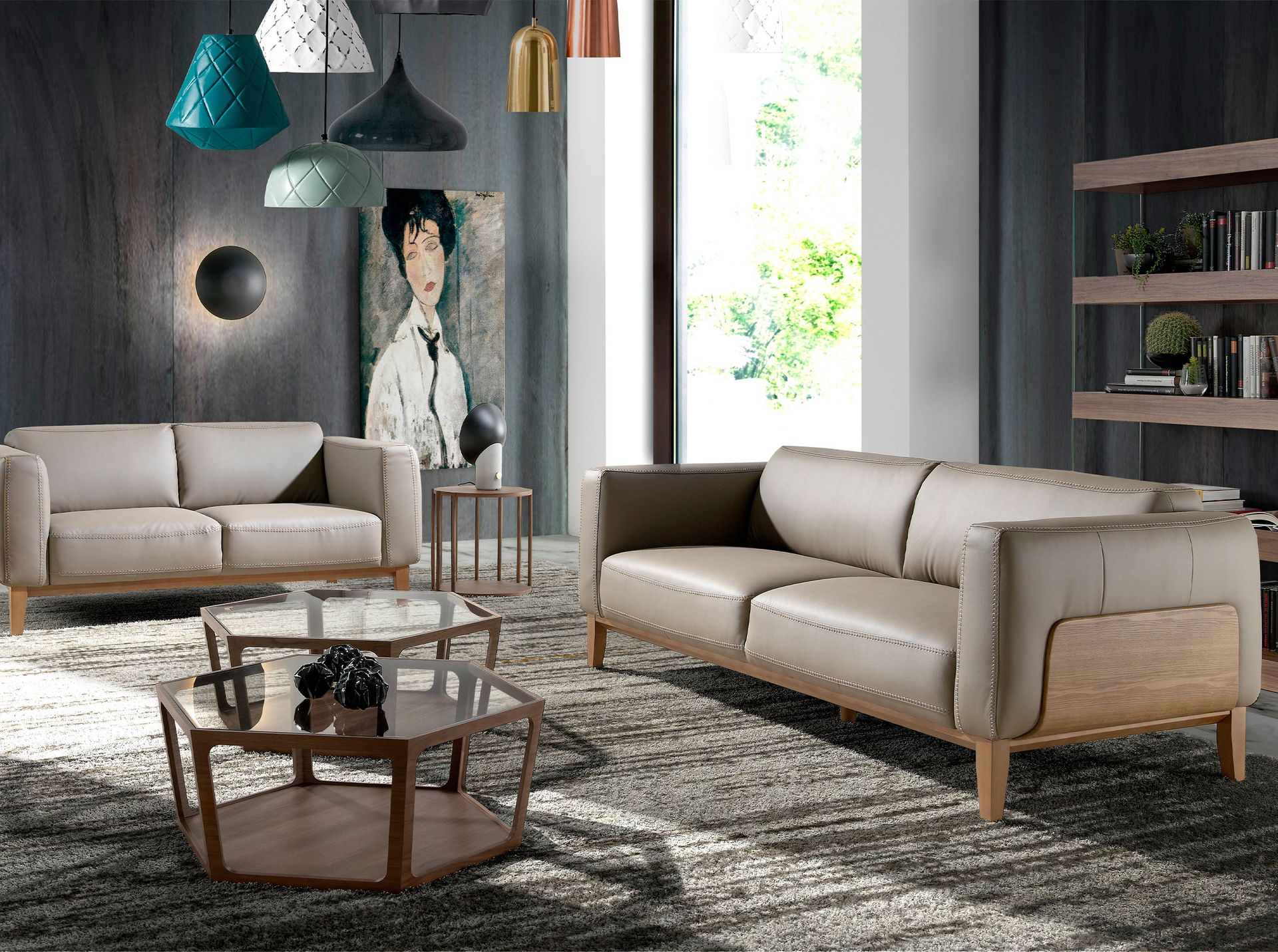 Sofa 2-Sitzer Leder Grau