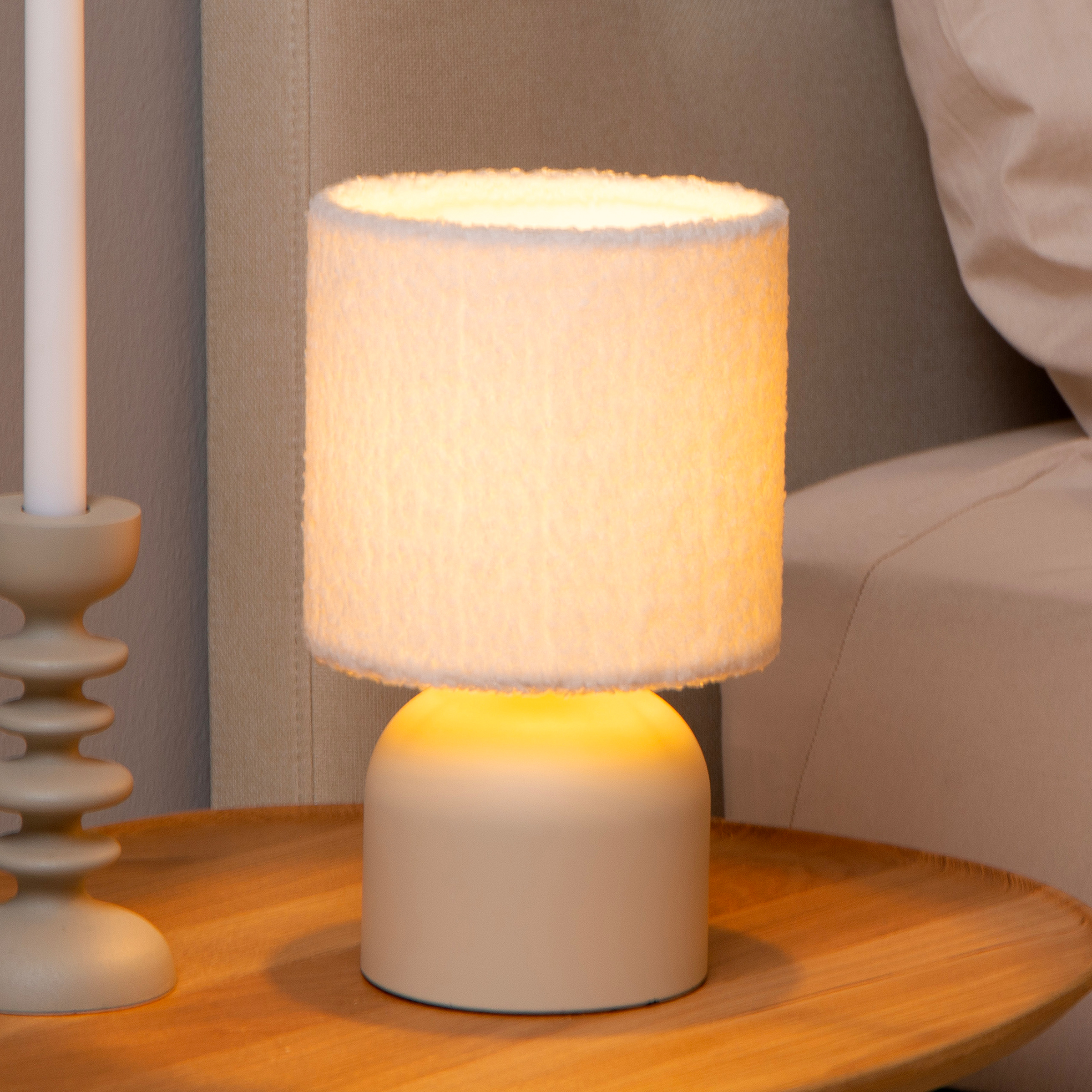 Woolly Tischleuchte Baumwollstoff Beige