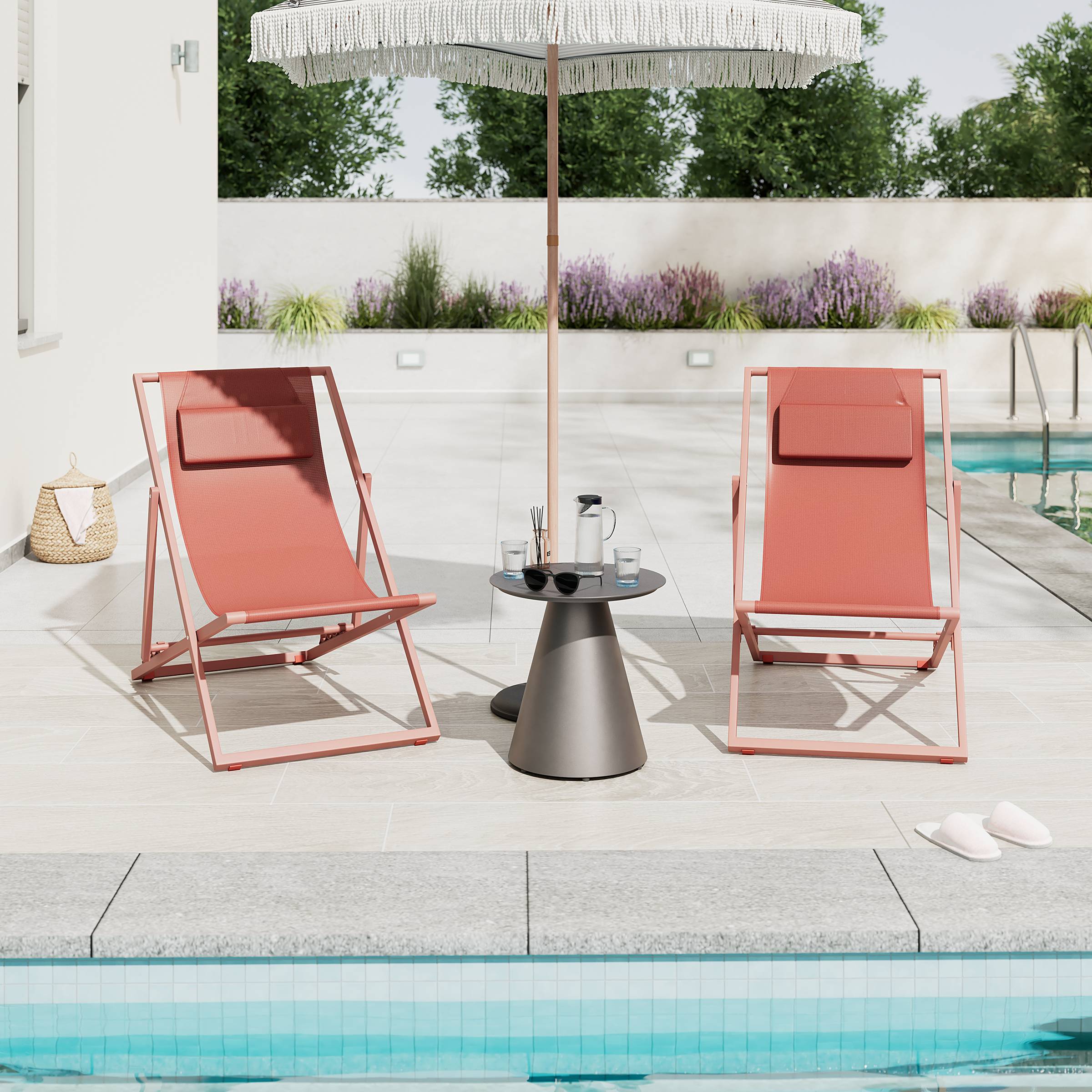 Deck chair Nivi set of 2 steel terracotta