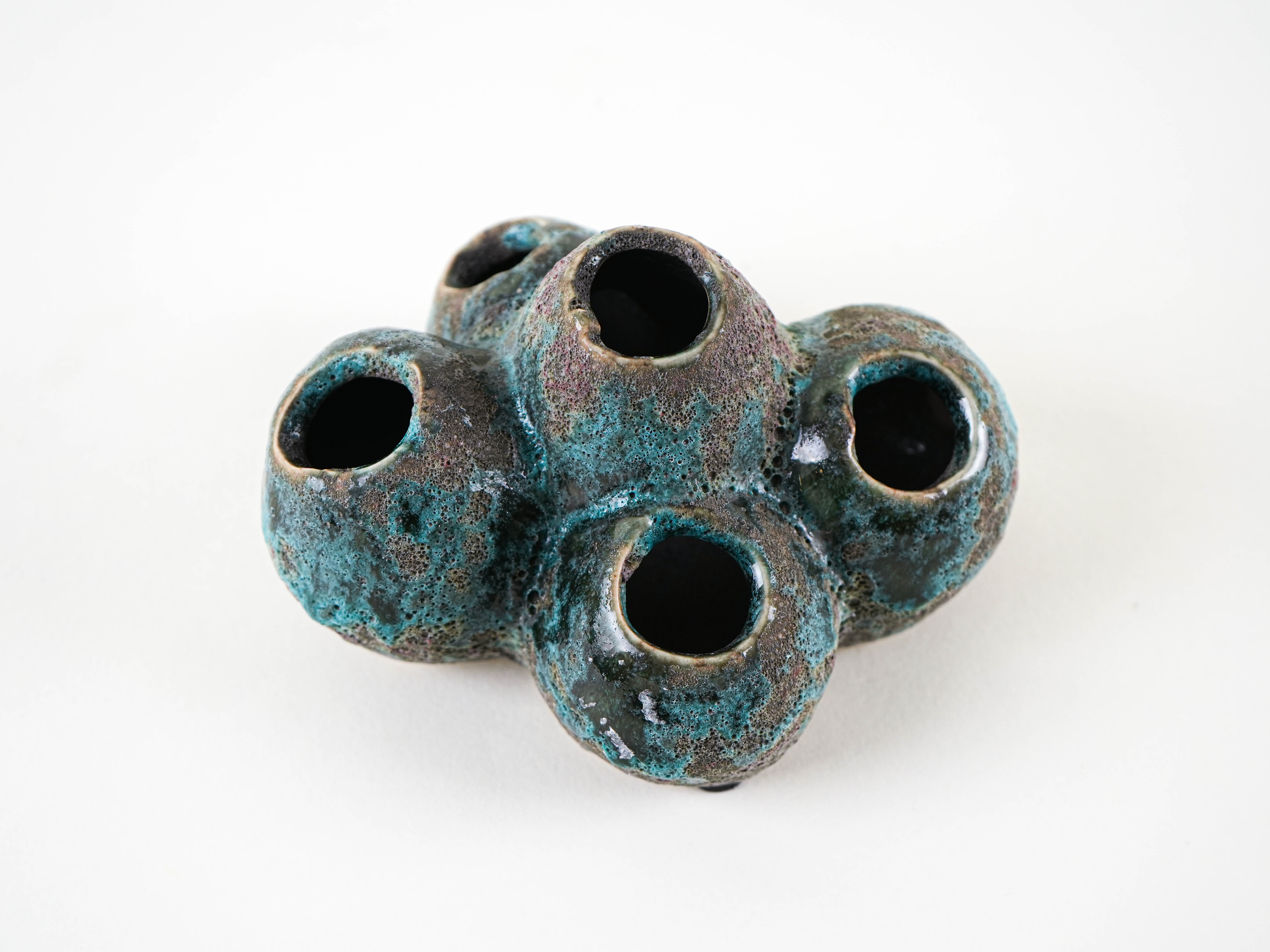 Flower Frog Vase Ceramic Turquoise 1960s