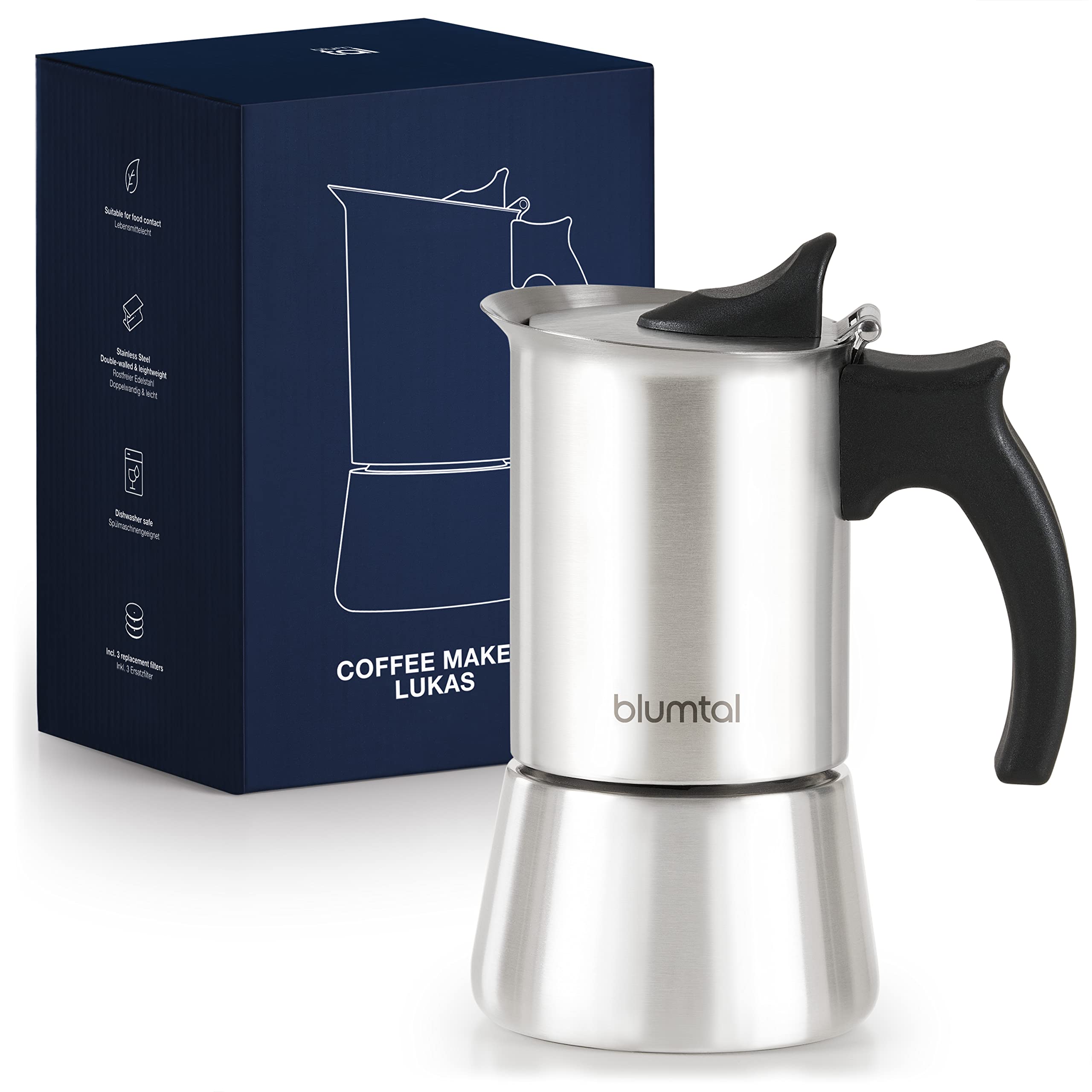 Espressokocher 2 Tassen Edelstahl 100 ml