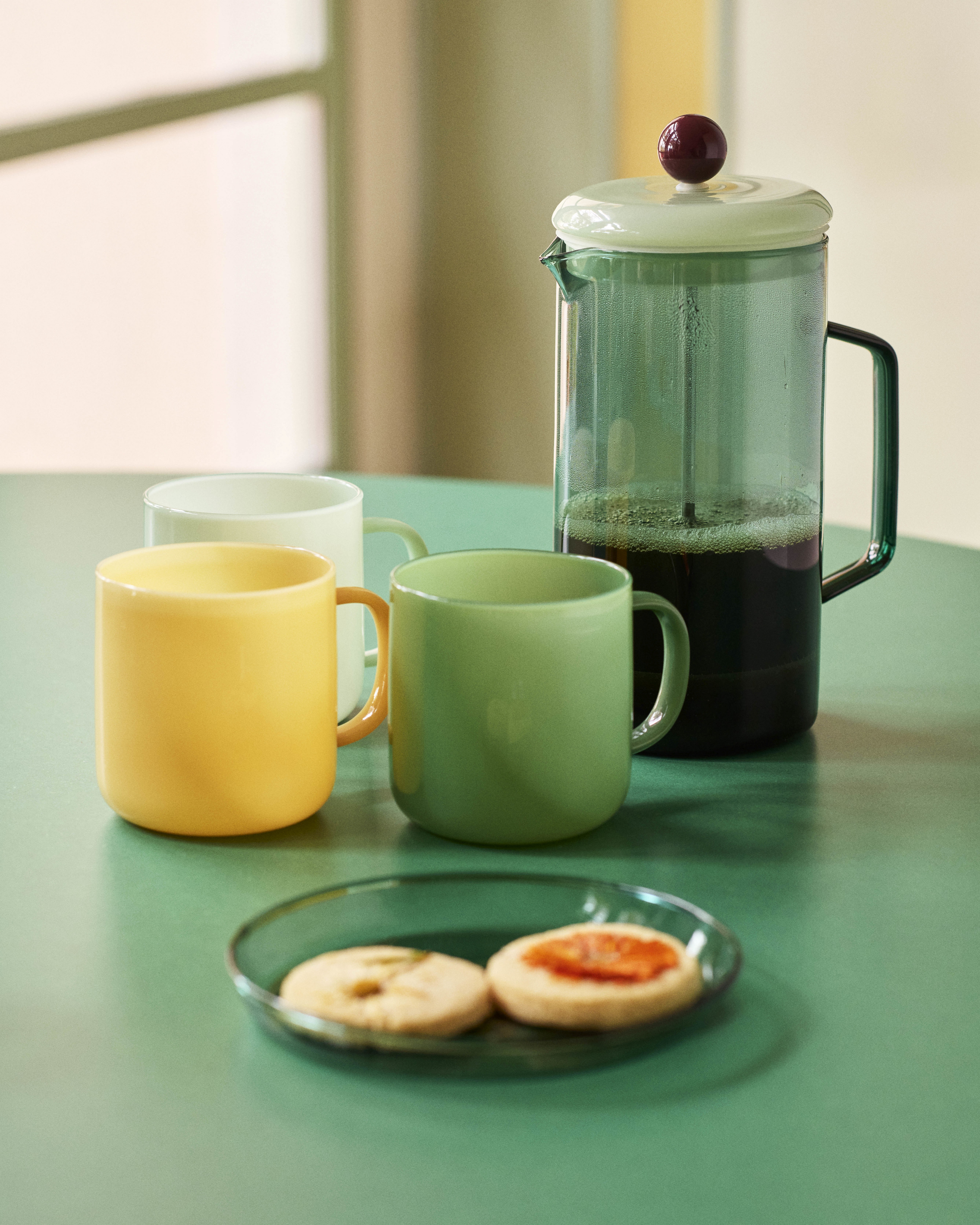 French Press Kaffeekanne Glas Grün