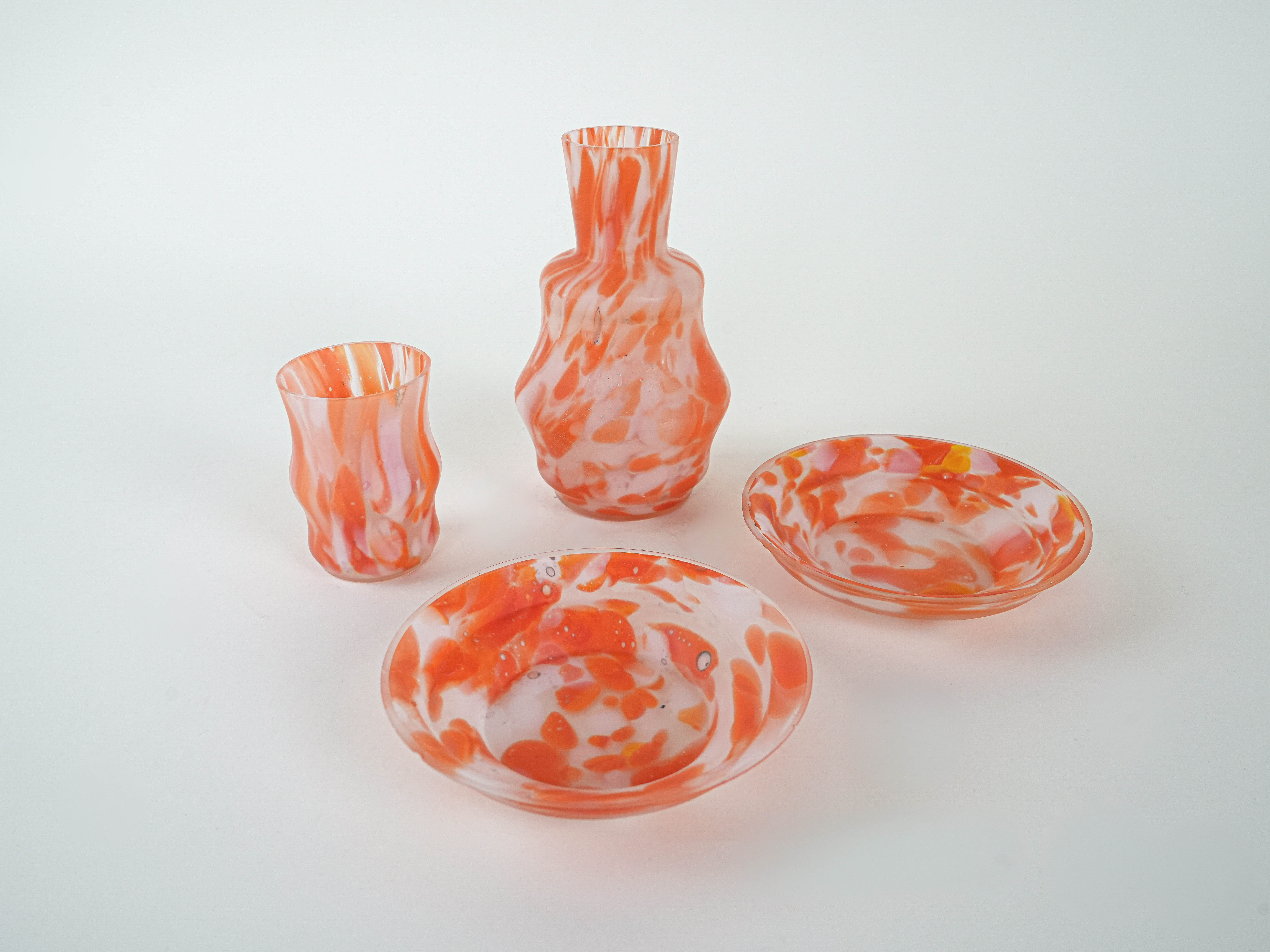 Glass object set Orange 1970s