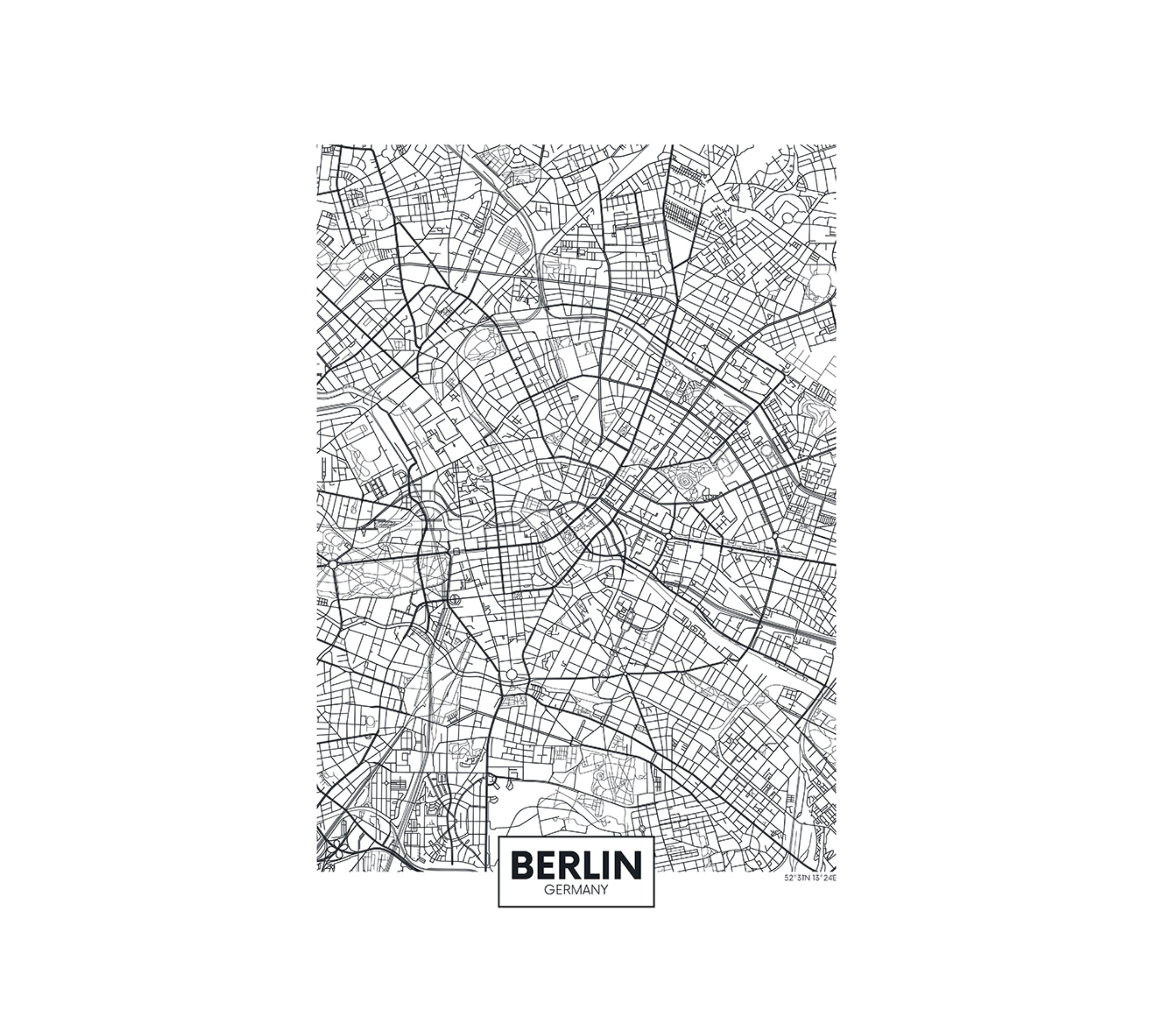 Berlin map Kunstdruck mit Rahmen Mehrfarbig